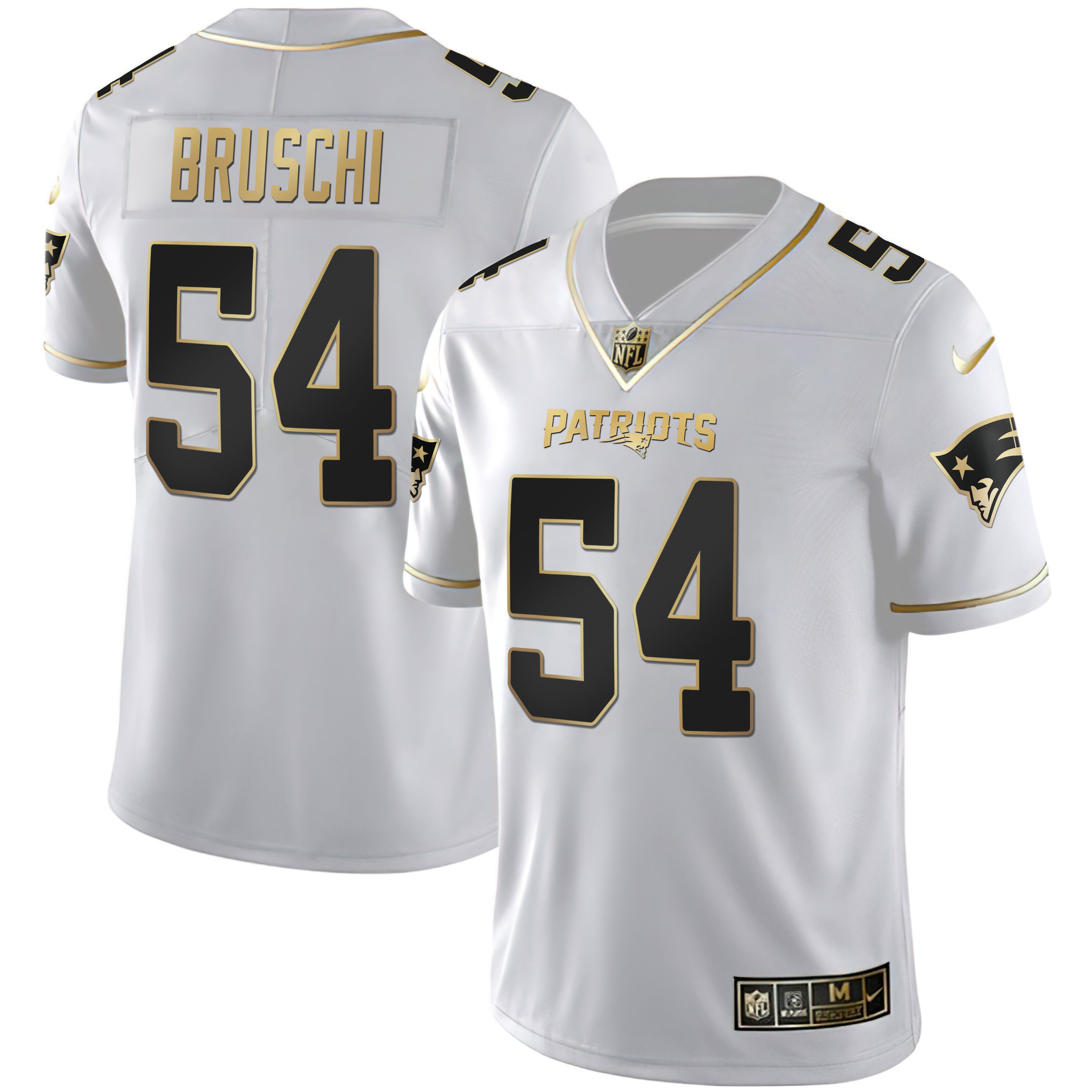 Tedy Bruschi Women's New England Patriots White Gold & Black Gold White Gold Jersey - All Stitched