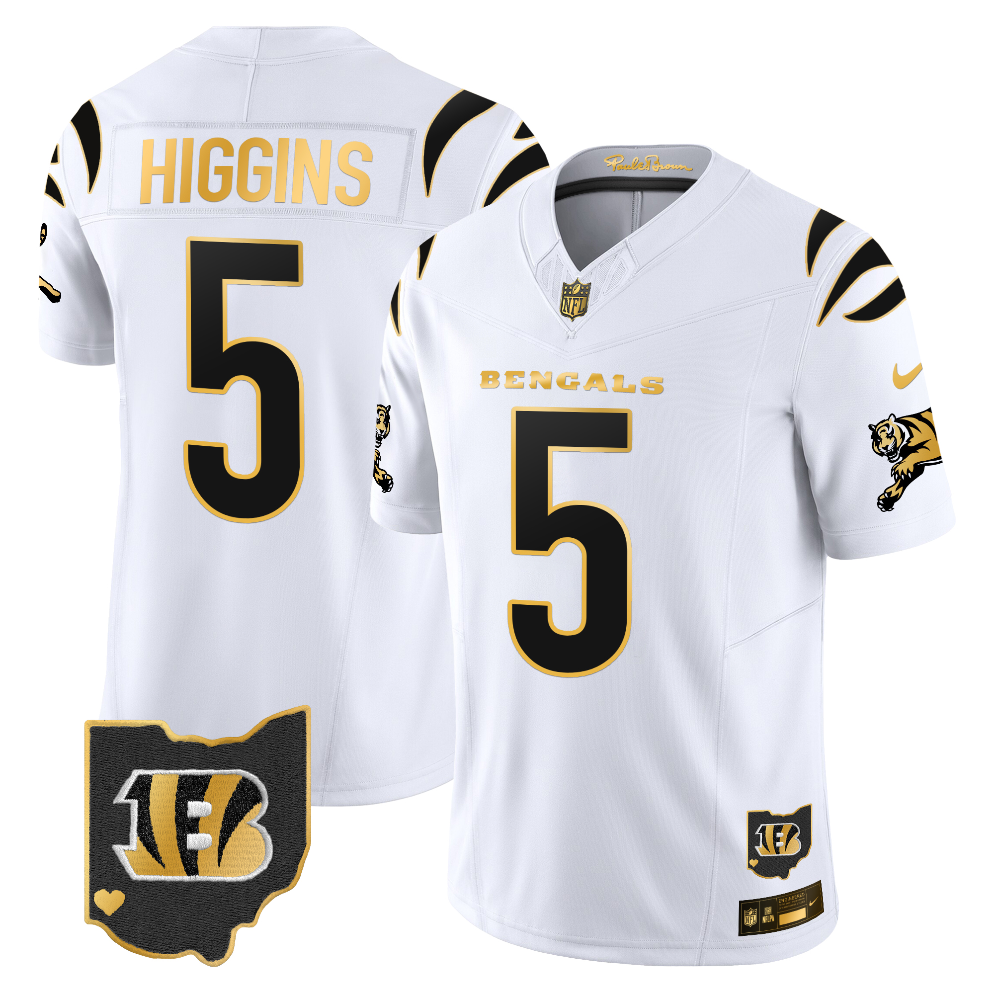 Tee Higgins Men's Cincinnati Bengals 2024 Gold Vapor Limited White Gold Jersey - All Stitched