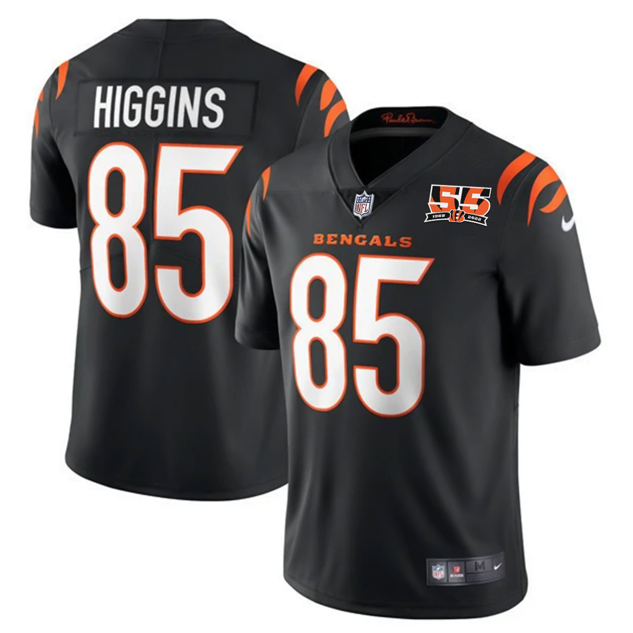 Tee Higgins Men's Cincinnati Bengals 55th 1968 - 2022 Anniversary Patch Player Vapor Limited Black Jersey - All Stitched