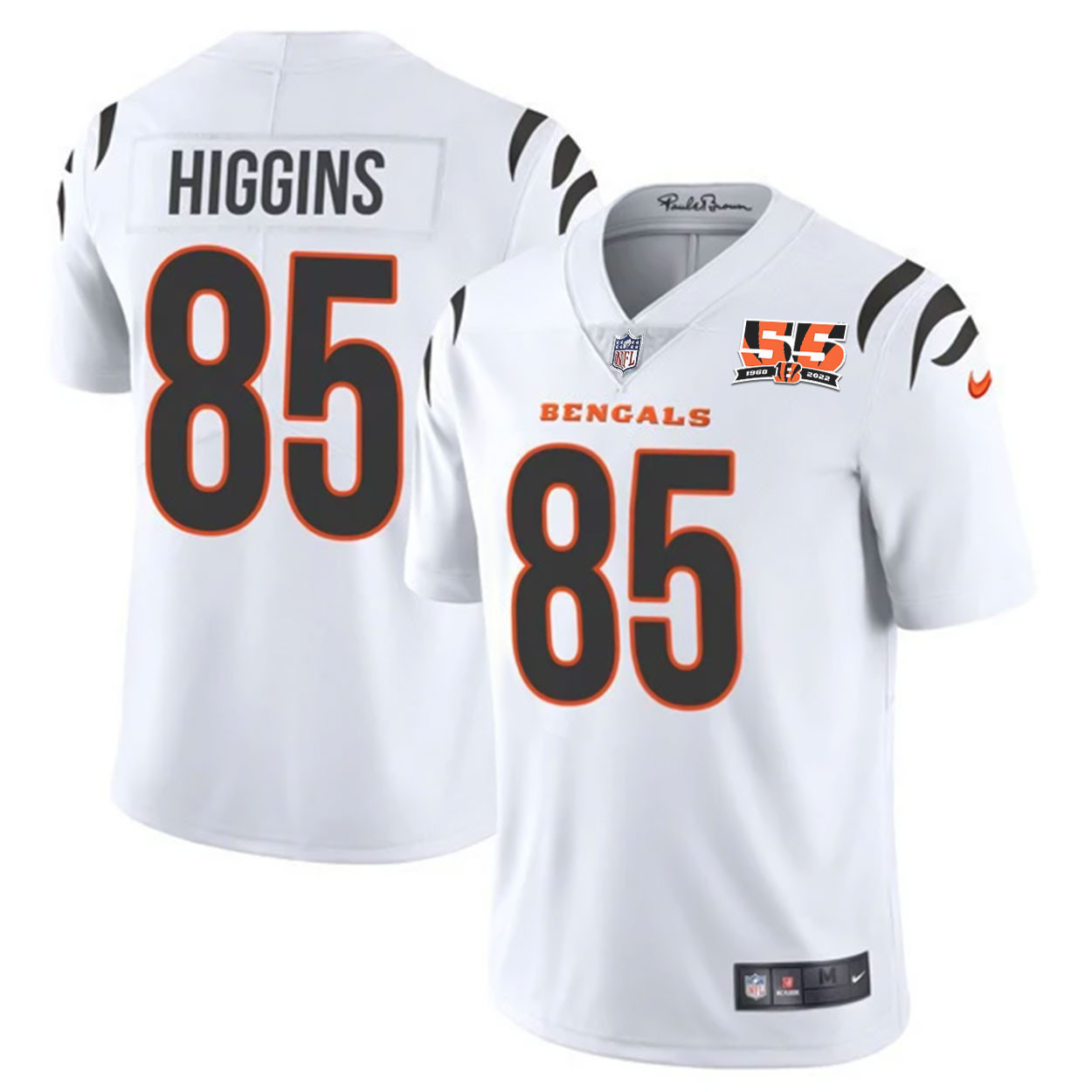 Tee Higgins Men's Cincinnati Bengals 55th 1968 - 2022 Anniversary Patch Player Vapor Limited White Jersey - All Stitched