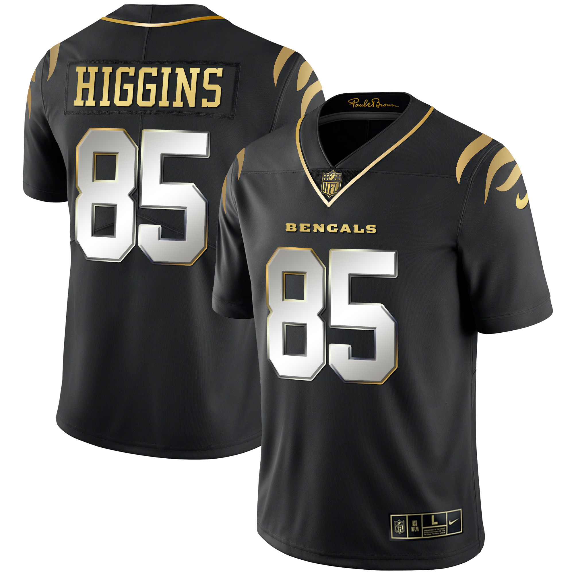 Tee Higgins Men's Cincinnati Bengals Black Gold & White Gold Vapor Black Limited Jersey - All Stitched