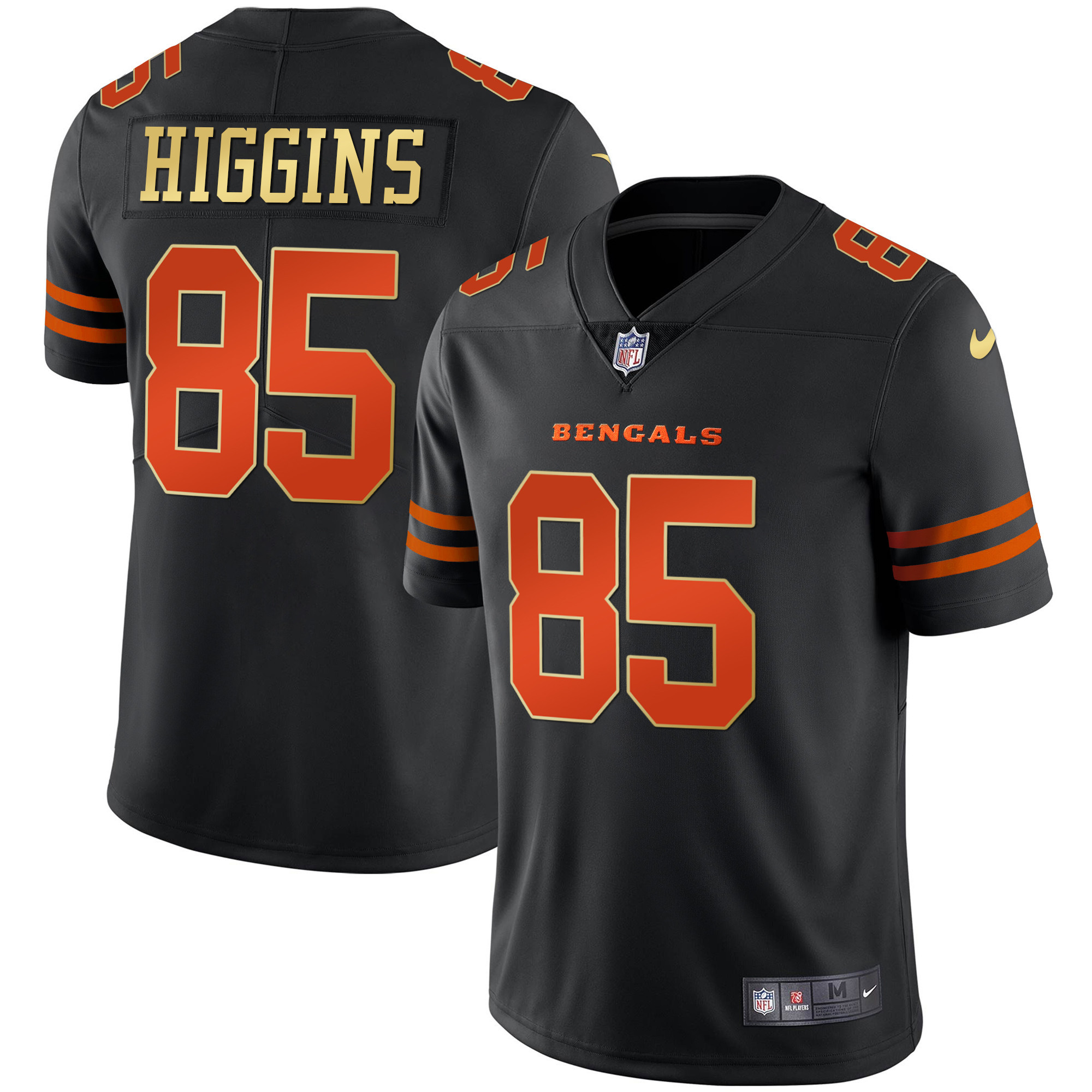 Tee Higgins Men's Cincinnati Bengals Black Gold & White Gold Vapor Black Orange Jersey - All Stitched