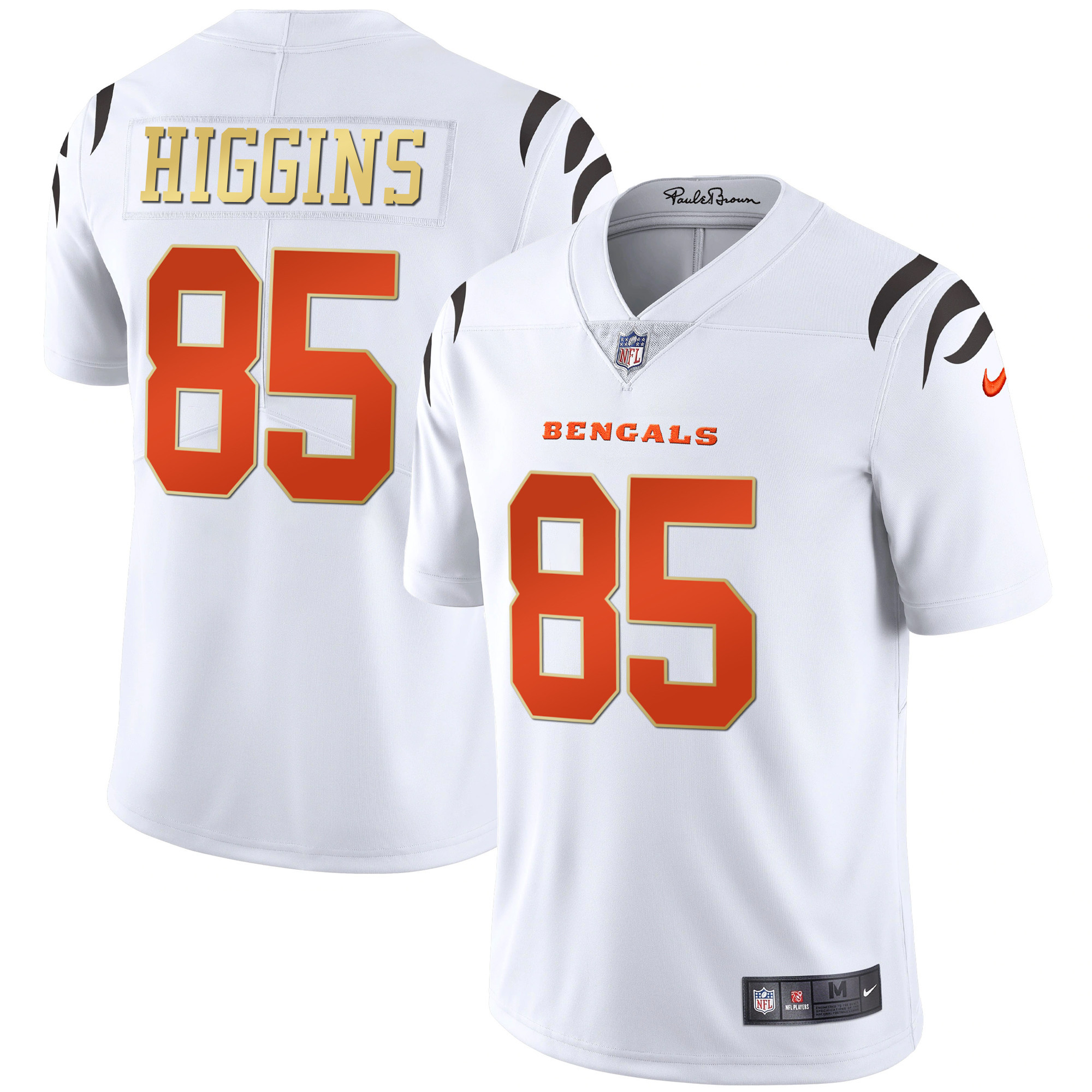 Tee Higgins Men's Cincinnati Bengals Black Gold & White Gold Vapor White Limited Jersey - All Stitched