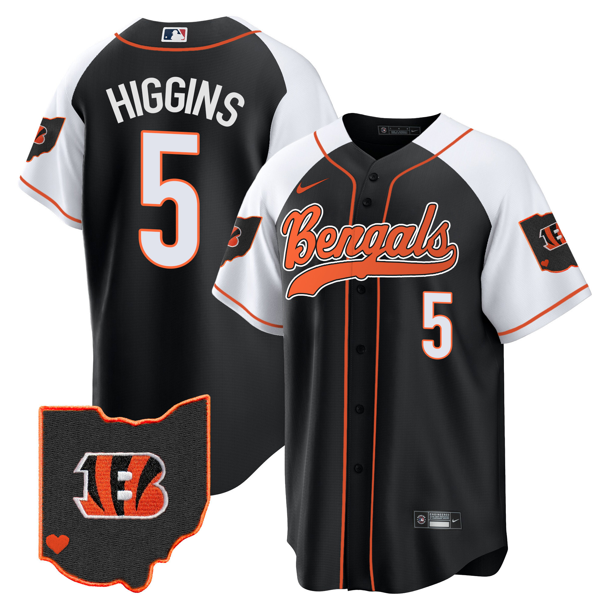 Tee Higgins Men's Cincinnati Bengals Ohio Patch Baseball Alternate Jersey - All Stitched