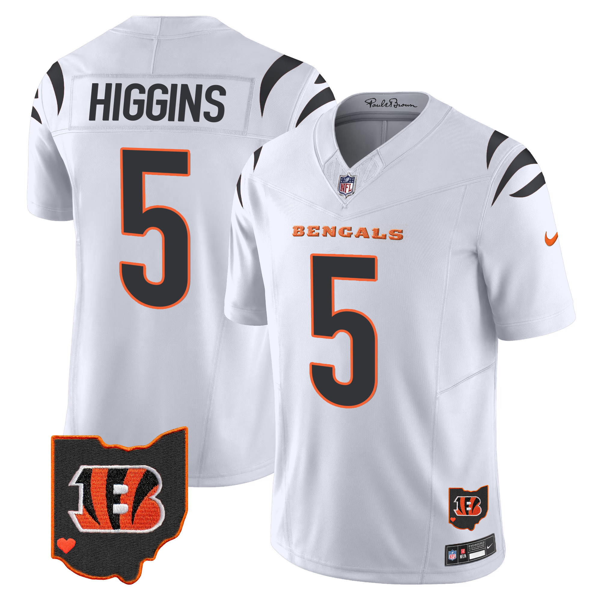 Tee Higgins Men's Cincinnati Bengals Ohio Patch Vapor Limited White Jersey - All Stitched