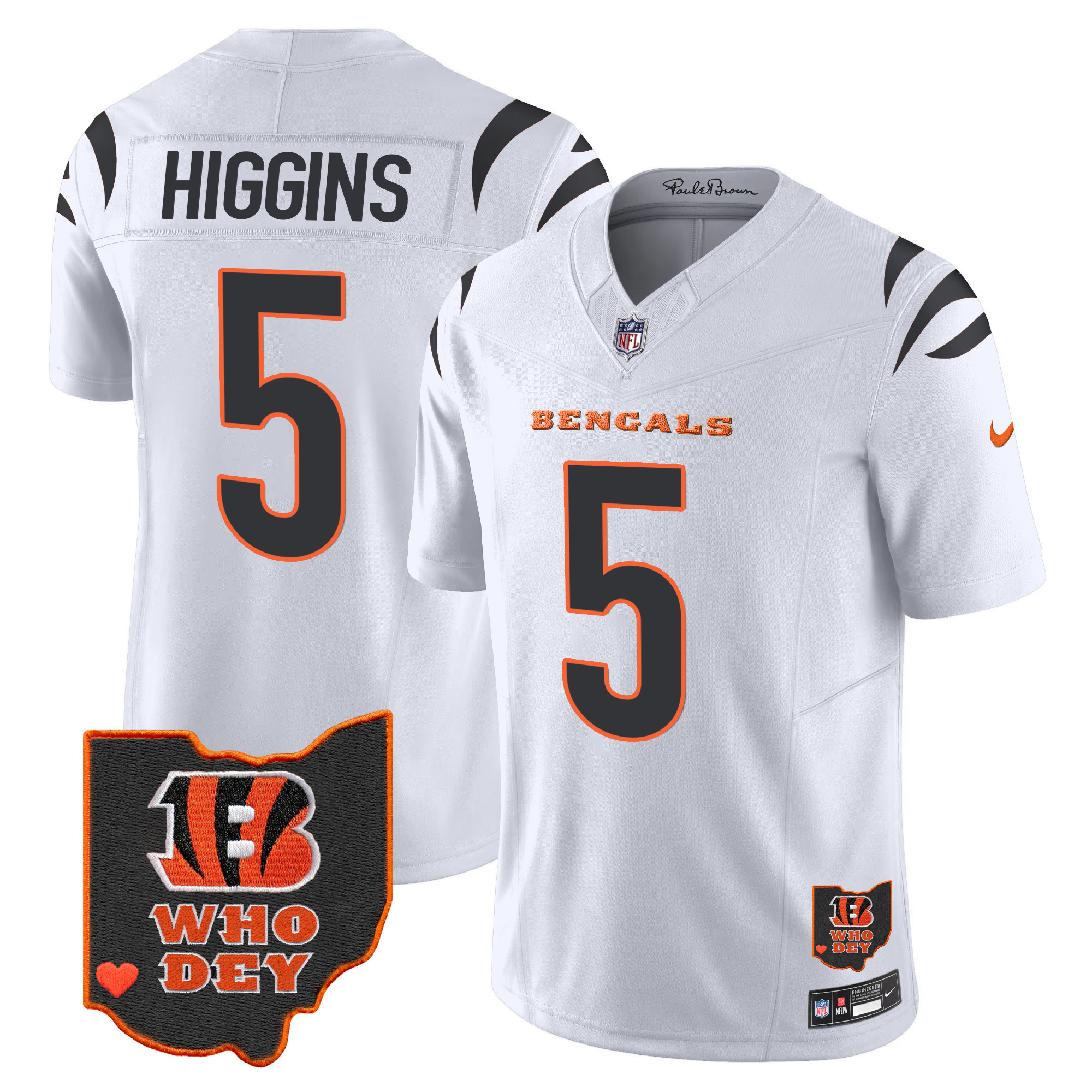 Tee Higgins Men's Cincinnati Bengals Ohio Patch Vapor Limited White Jersey - All Stitched