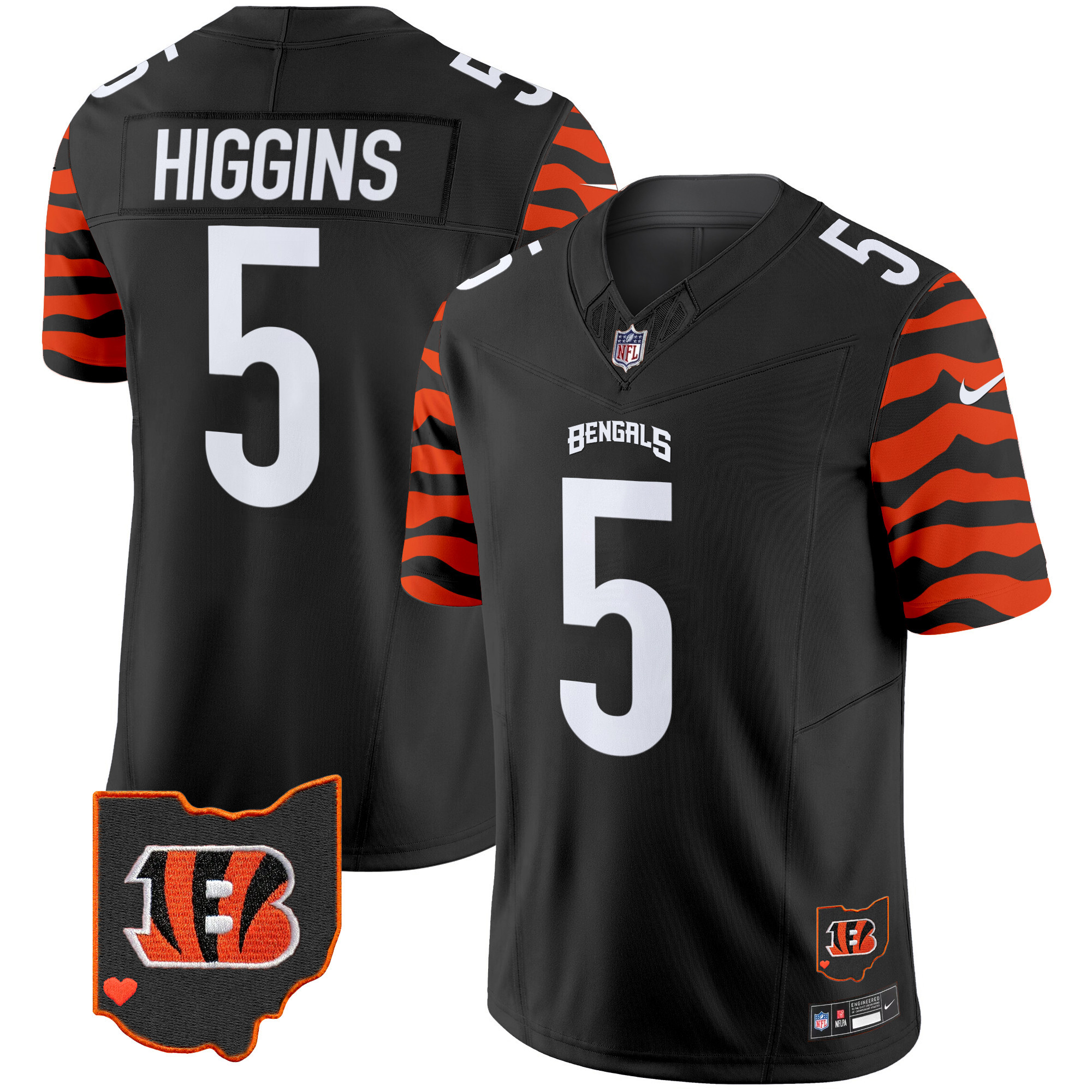 Tee Higgins Men's Cincinnati Bengals Stripes Vapor Limited Black Jersey - All Stitched