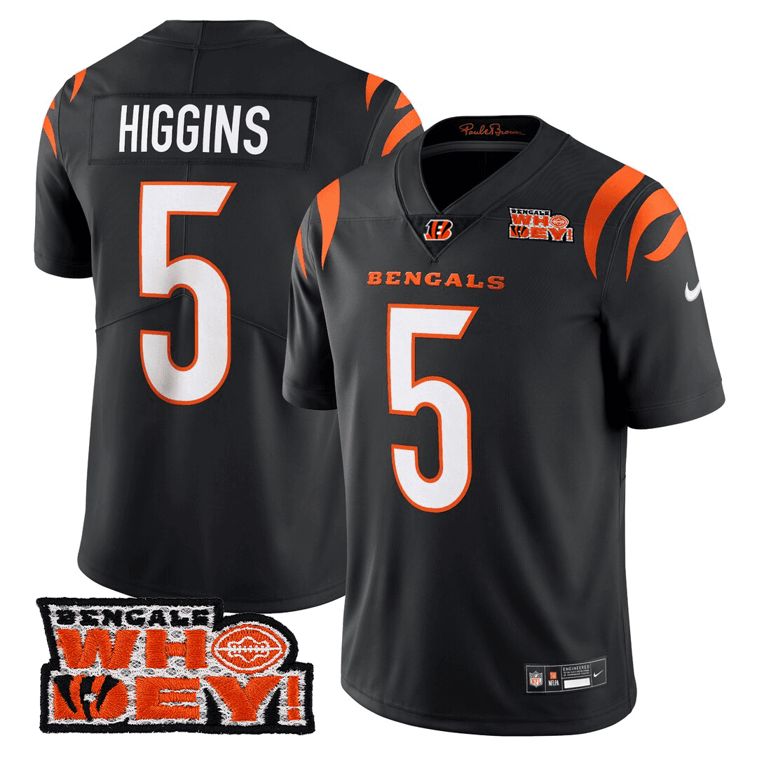 Tee Higgins Men's Cincinnati Bengals Who Dey Patch Black Jersey - All Stitched