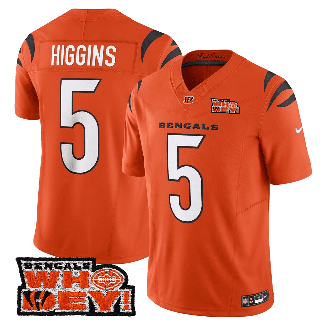 Tee Higgins Men's Cincinnati Bengals Who Dey Patch Orange Jersey - All Stitched