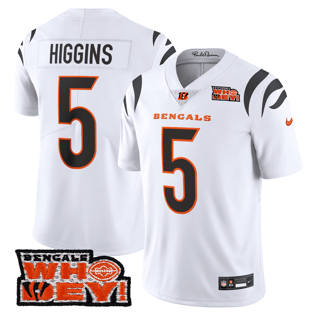 Tee Higgins Men's Cincinnati Bengals Who Dey Patch White Jersey - All Stitched