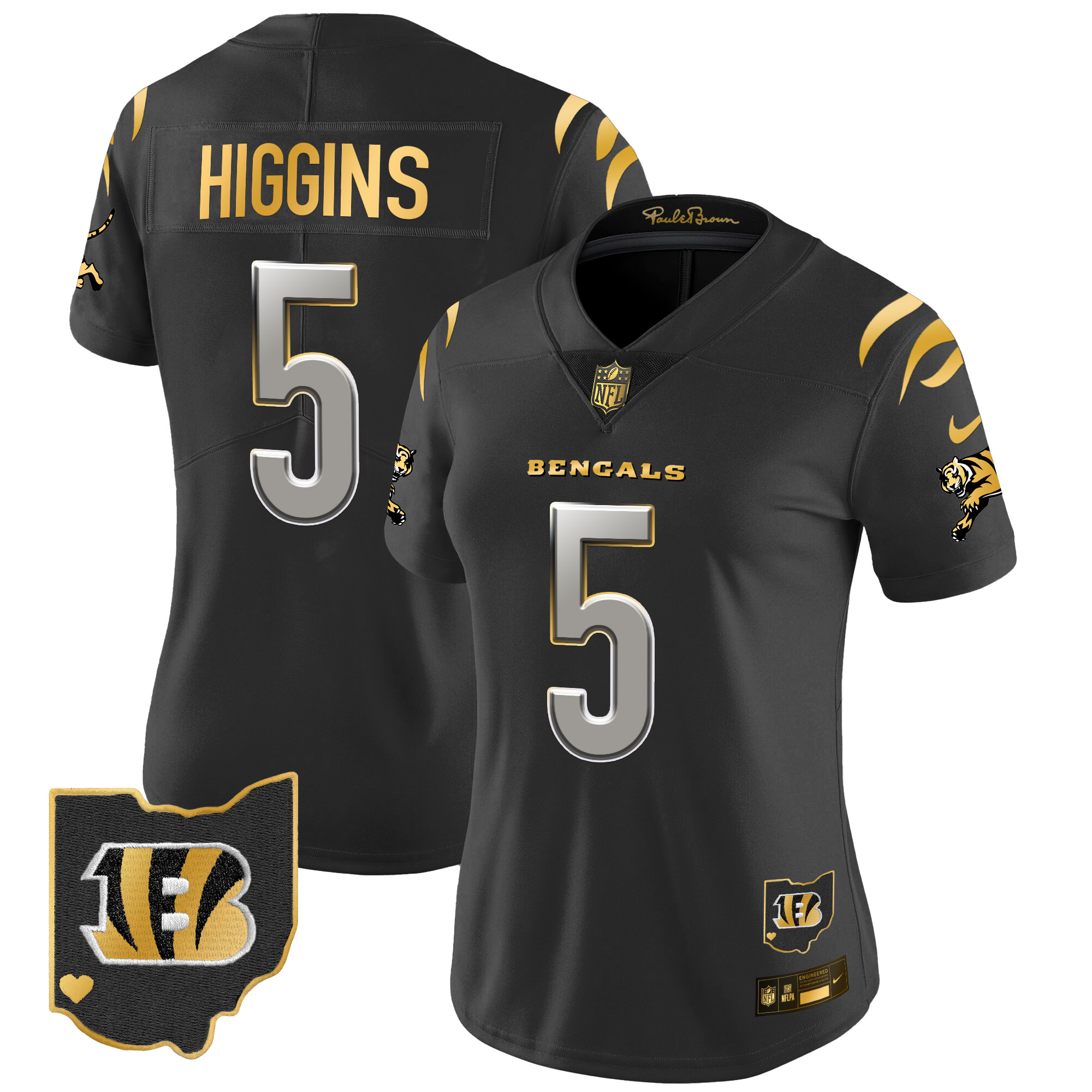 Tee Higgins Women's Cincinnati Bengals 2024 Gold Vapor Limited Black Limited Jersey - All Stitched