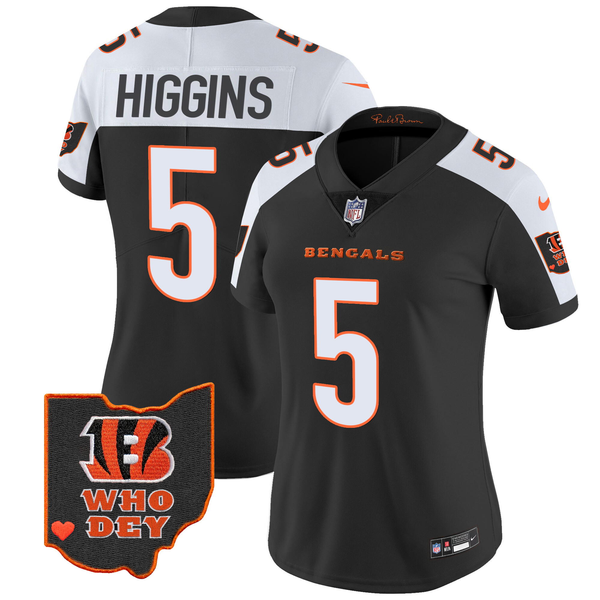 Tee Higgins Women's Cincinnati Bengals Ohio Patch Vapor Limited Alternate Jersey - All Stitched
