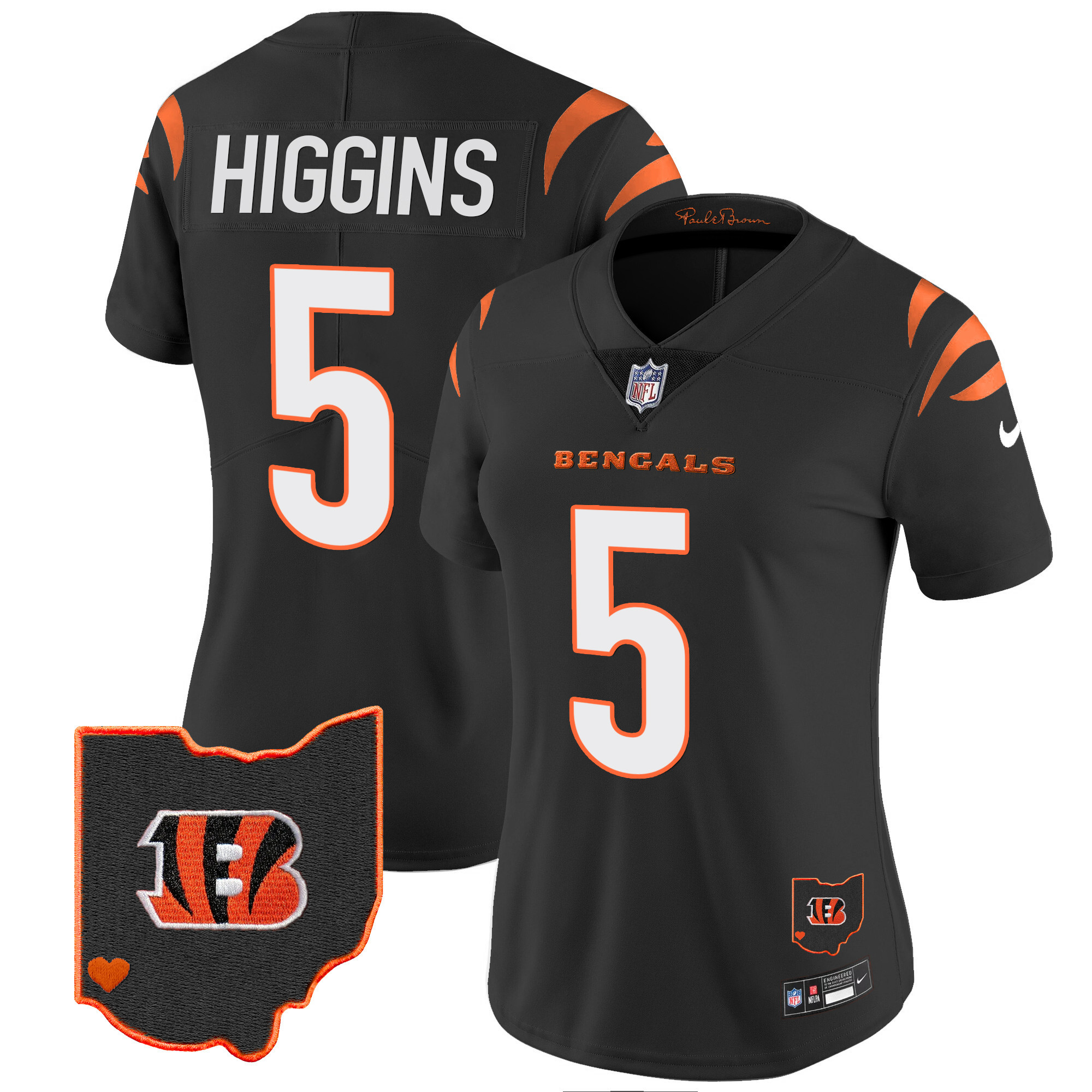 Tee Higgins Women's Cincinnati Bengals Ohio Patch Vapor Limited Black Jersey - All Stitched