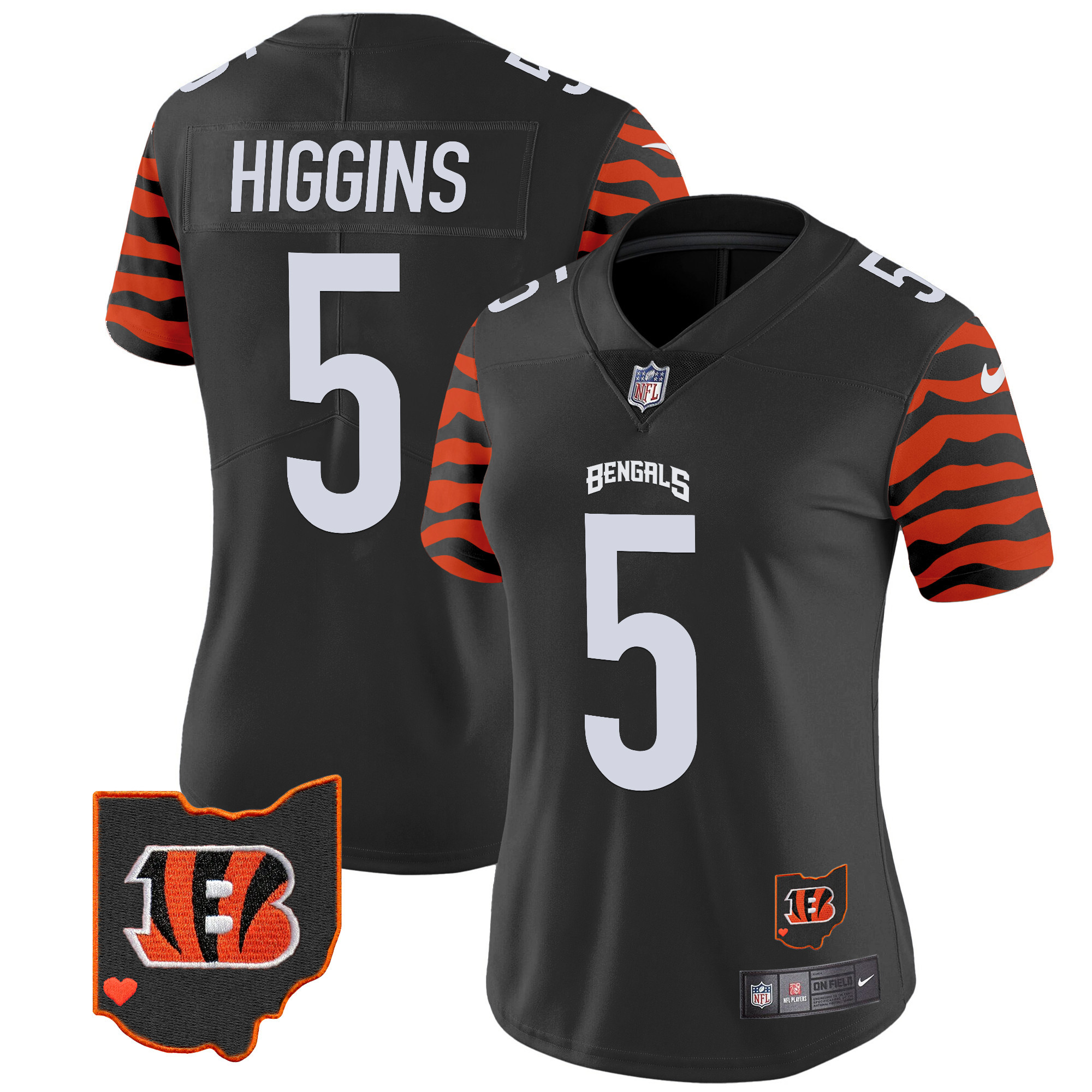 Tee Higgins Women's Cincinnati Bengals Stripes Vapor Limited Black Jersey - All Stitched