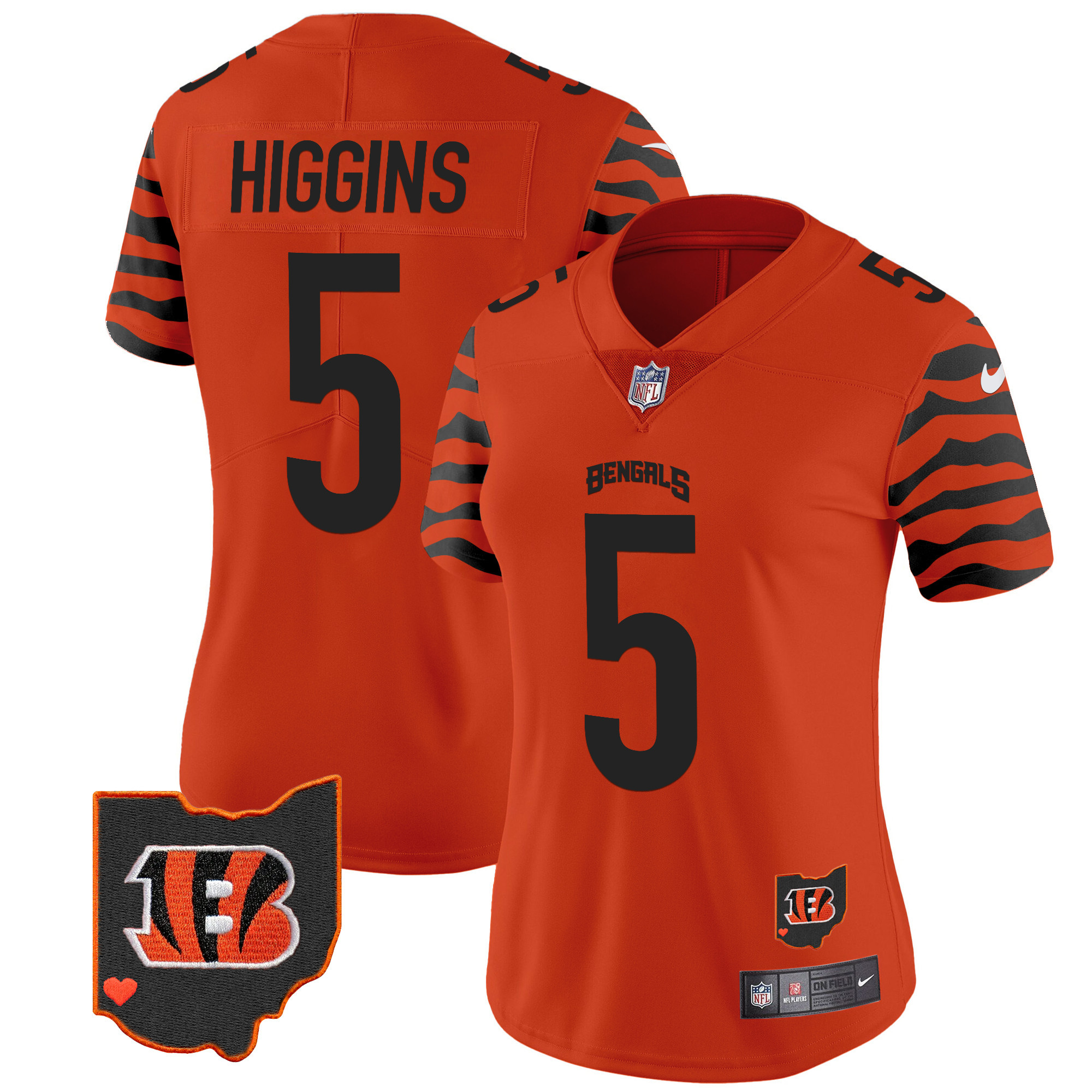 Tee Higgins Women's Cincinnati Bengals Stripes Vapor Limited Orange Jersey - All Stitched