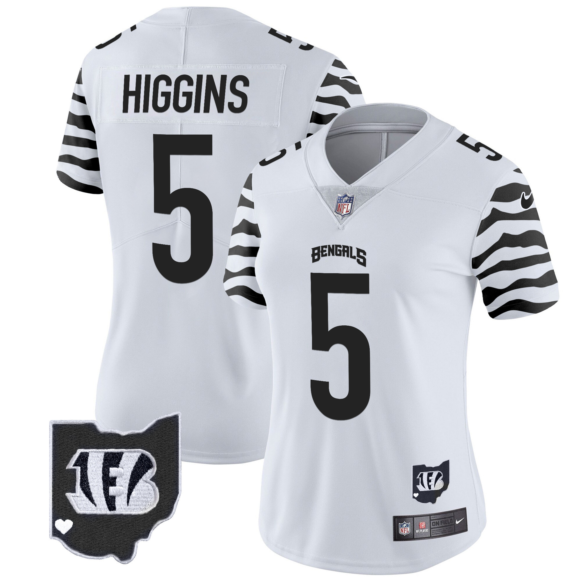 Tee Higgins Women's Cincinnati Bengals Stripes Vapor Limited White Jersey - All Stitched