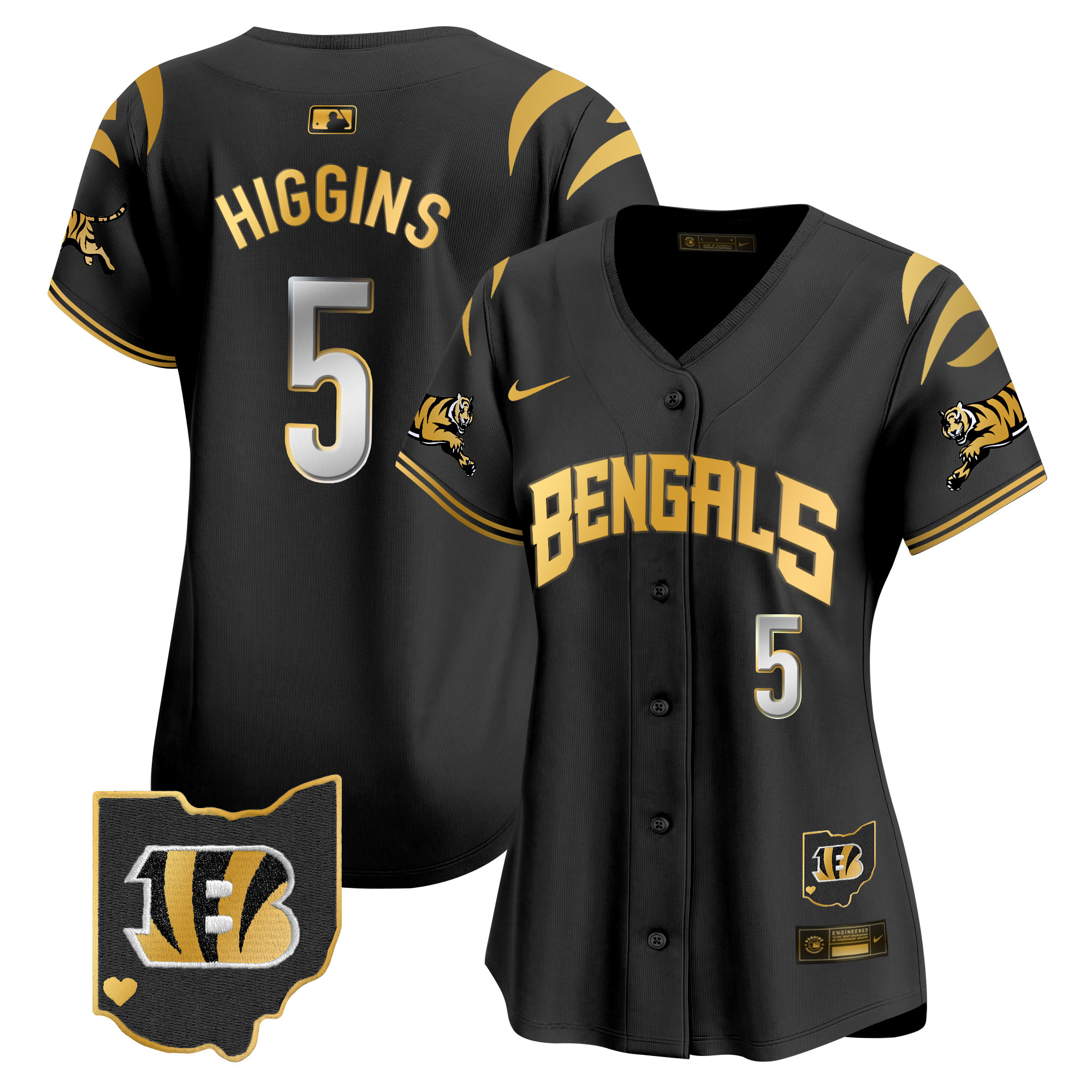 Tee Higgins Women's Cincinnati Bengals Vapor Premier Limited Black Gold Jersey - All Stitched