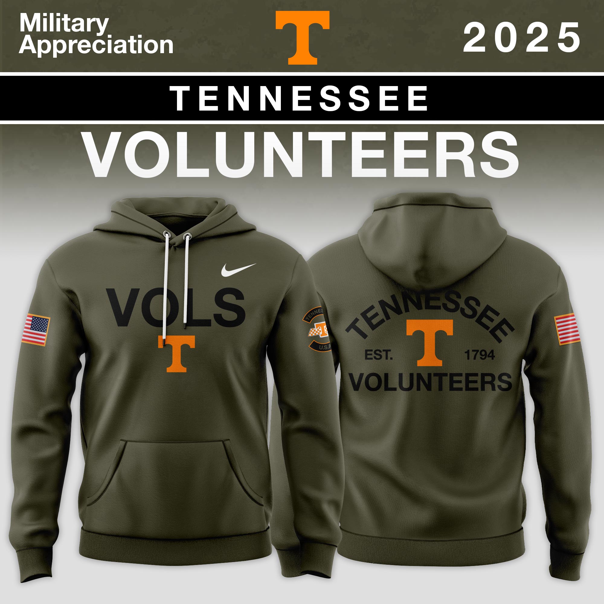 Tennessee Volunteers Southeastern Conference Teams 2025 Military Appreciation Limited Edition Hoodie