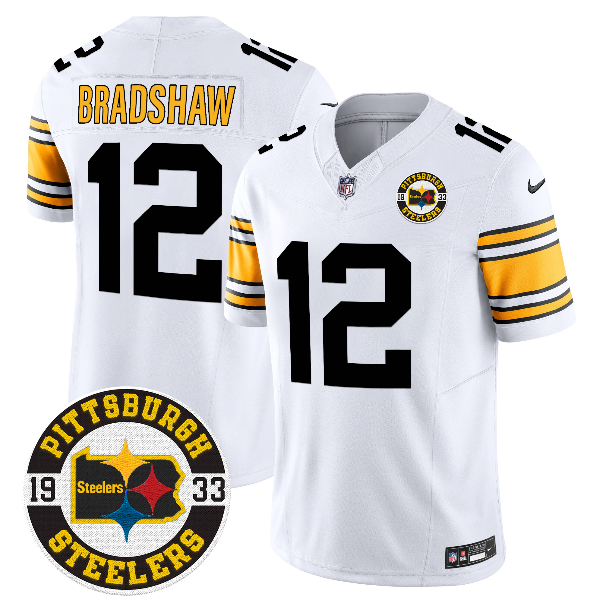 Terry Bradshaw Men's Pittsburgh Steelers 2024 Vapor Limited 1975 White Jersey - All Stitched
