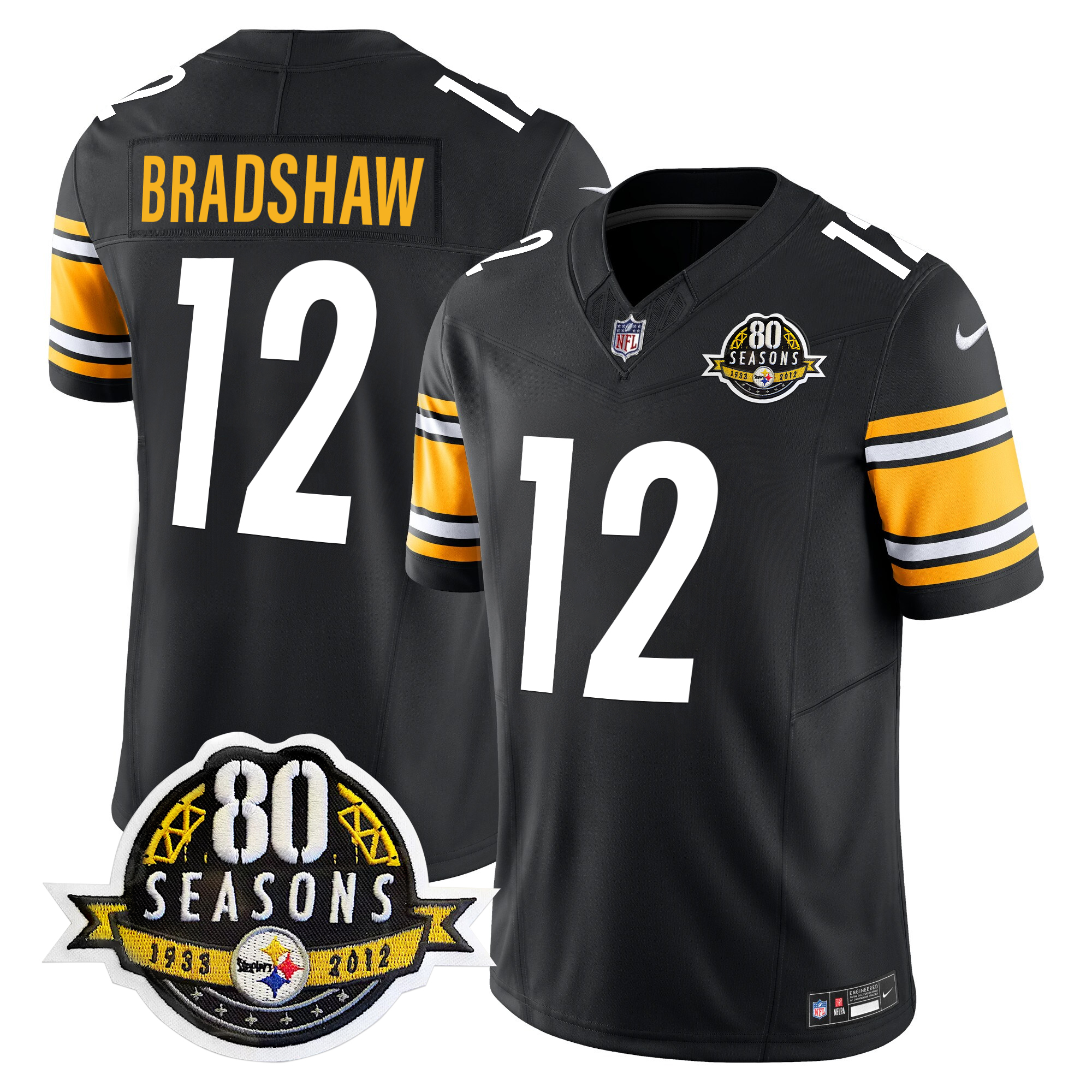 Terry Bradshaw Men's Pittsburgh Steelers 80th Anniversary Patch Vapor Limited Black Jersey - All Stitched