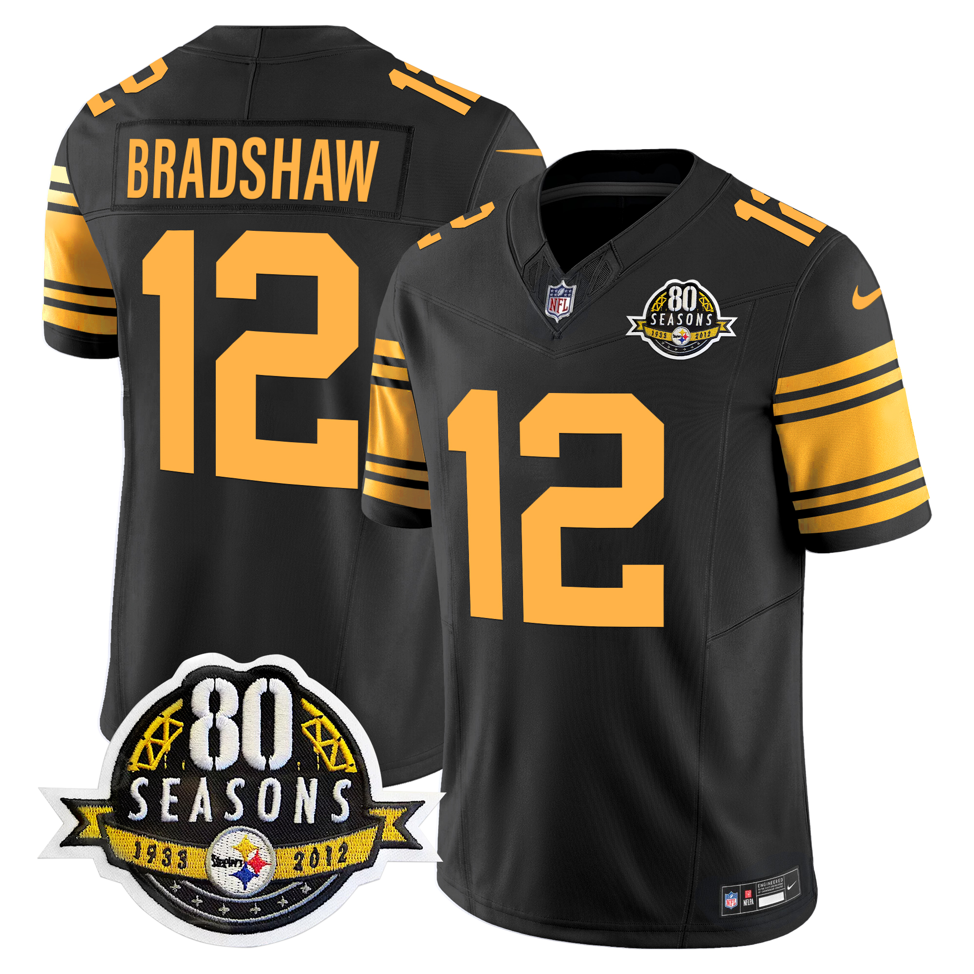 Terry Bradshaw Men's Pittsburgh Steelers 80th Anniversary Patch Vapor Limited Color Rush Jersey - All Stitched