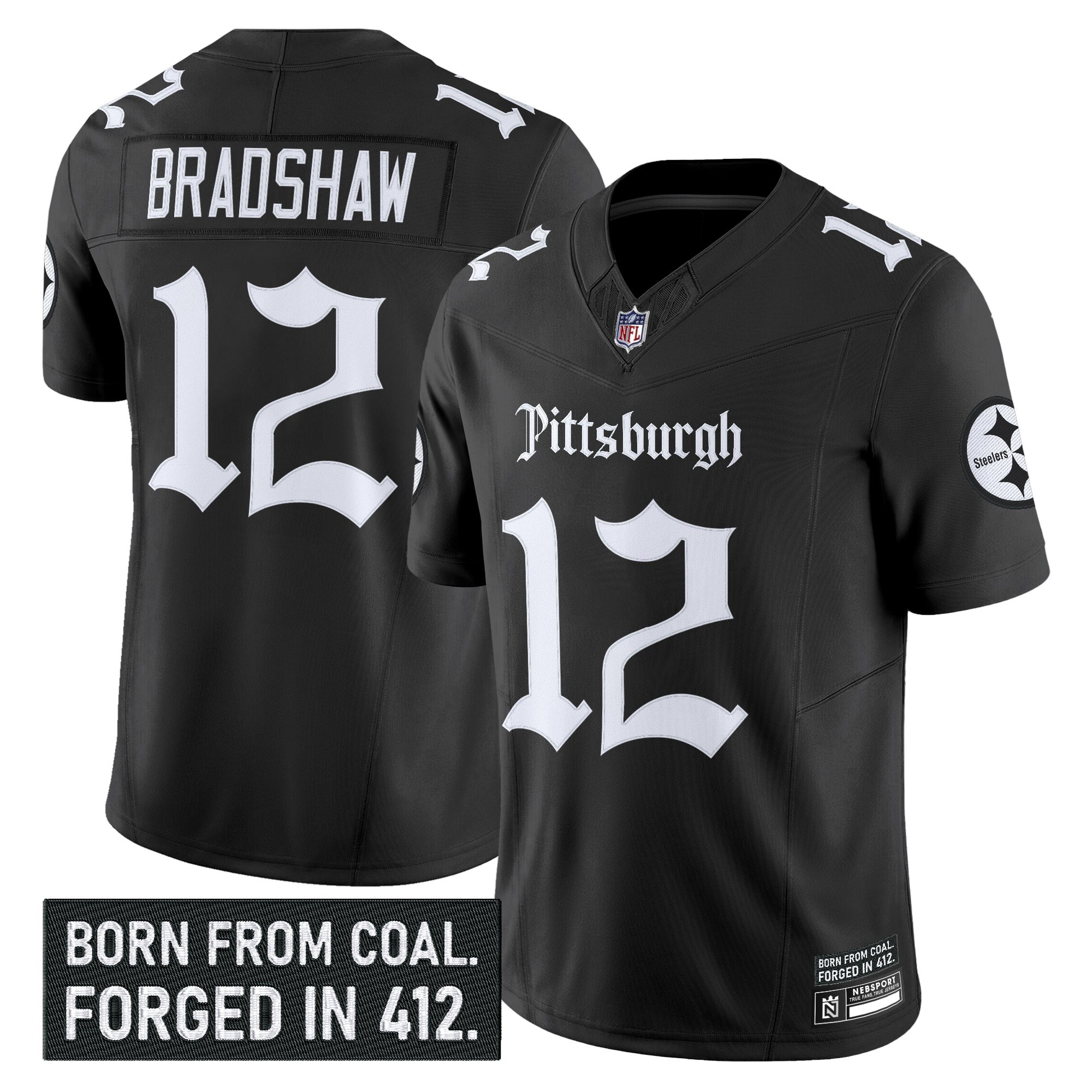 Terry Bradshaw Men's Pittsburgh Steelers 'Gothic Steel City Edition' Vapor Limited Black Jersey - All Stitched