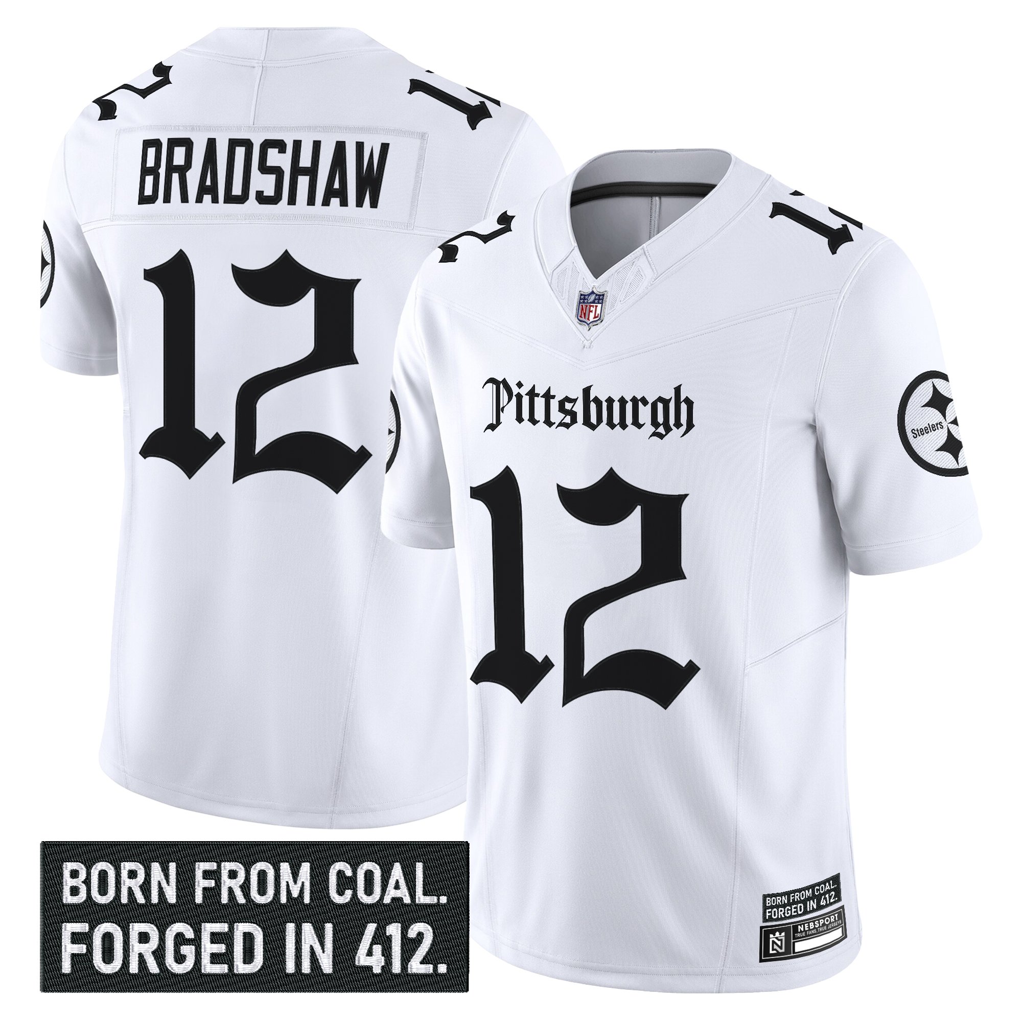 Terry Bradshaw Men's Pittsburgh Steelers 'Gothic Steel City Edition' Vapor Limited White Jersey - All Stitched