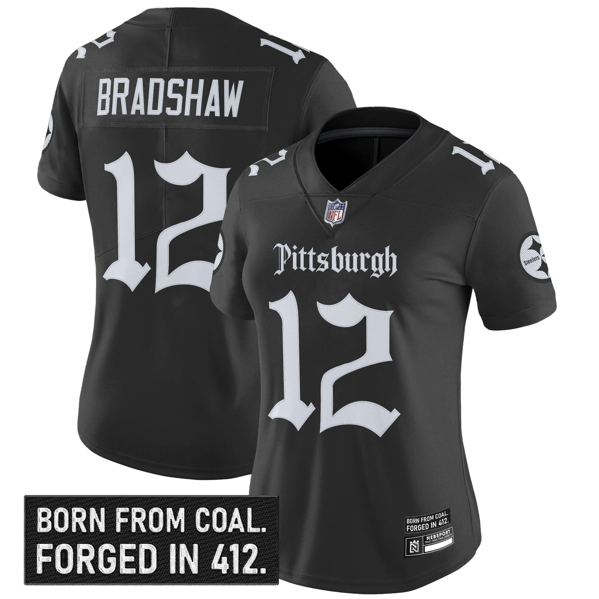 Terry Bradshaw Women's Pittsburgh Steelers 'Gothic Steel City Edition' Vapor Limited Black Jersey - All Stitched