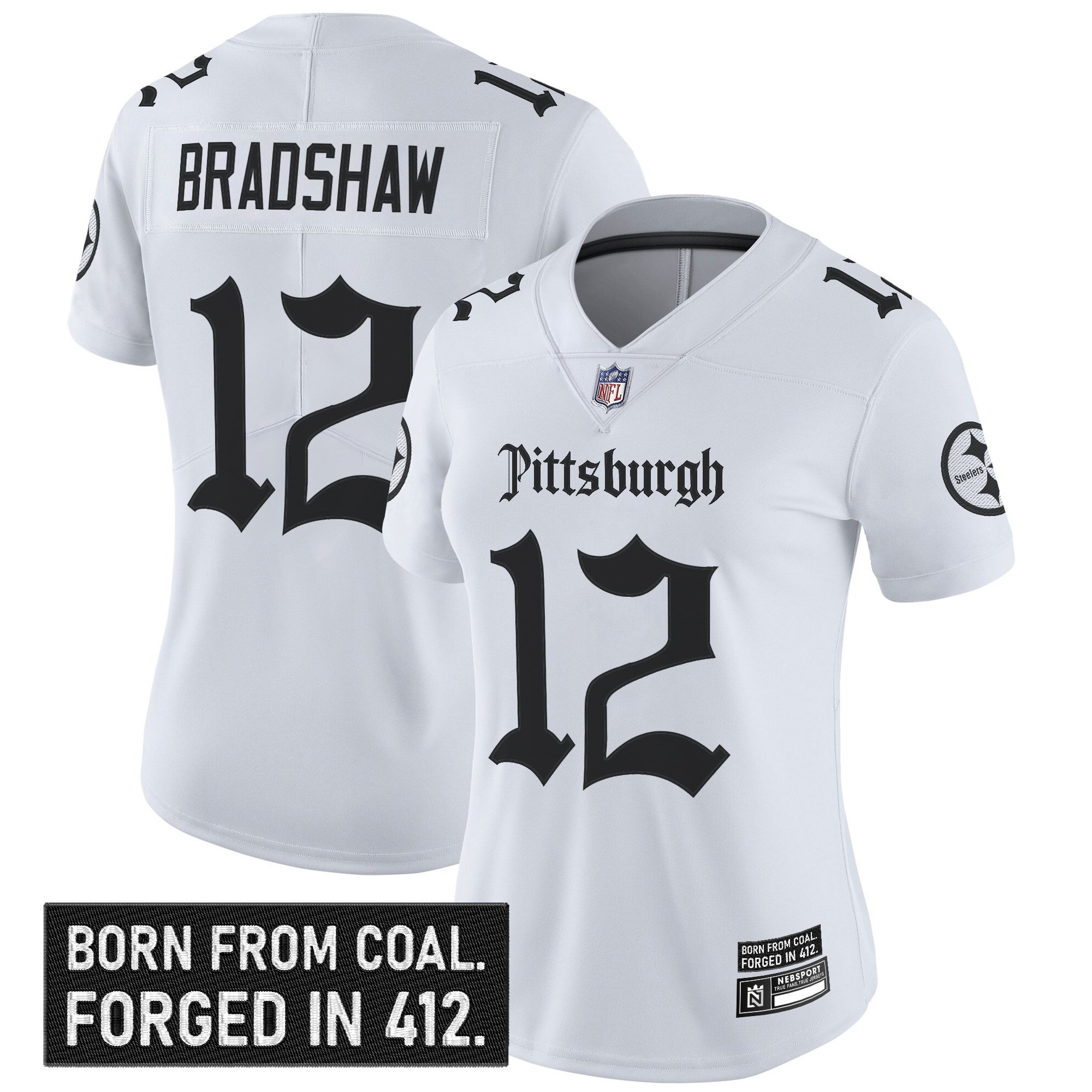 Terry Bradshaw Women's Pittsburgh Steelers 'Gothic Steel City Edition' Vapor Limited White Jersey - All Stitched