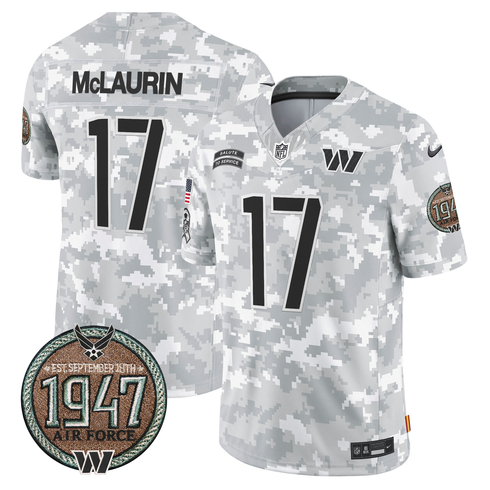 Terry McLaurin Men's Washington Commanders 2024 Salute to Service Establishment Year Patch Vapor Limited Air Force Jersey - All Stitched