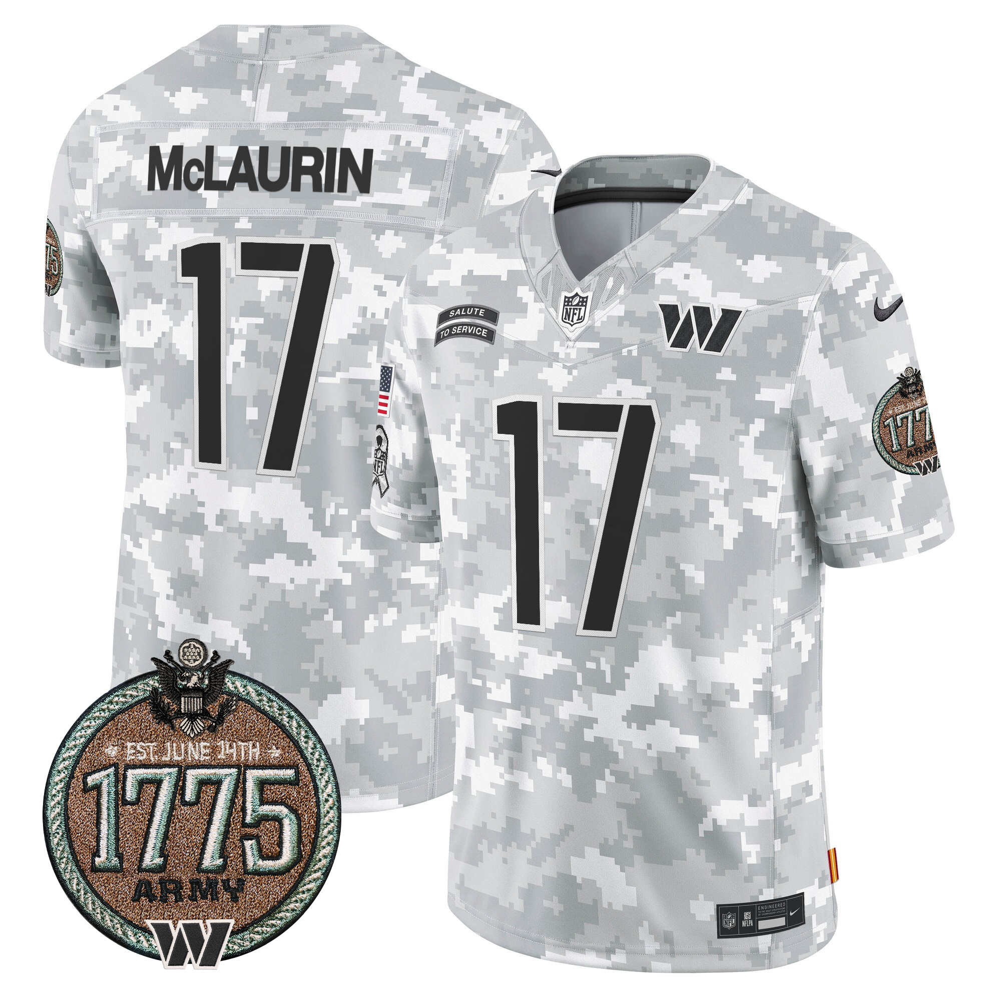 Terry McLaurin Men's Washington Commanders 2024 Salute to Service Establishment Year Patch Vapor Limited Army Jersey - All Stitched