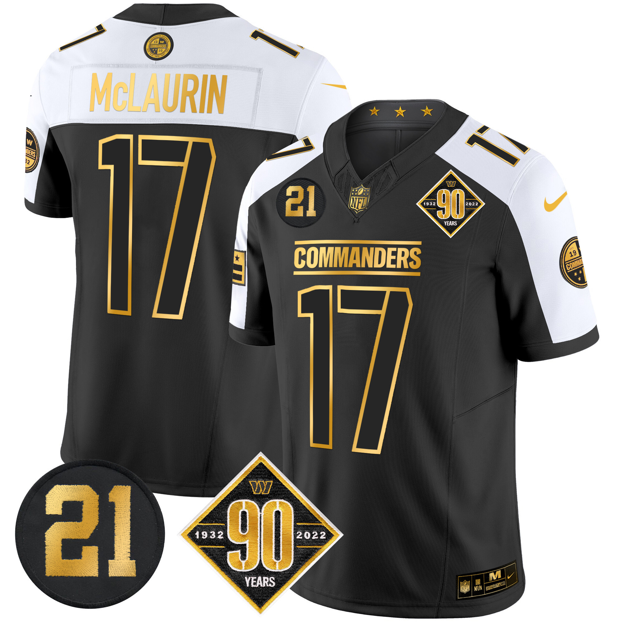 Terry McLaurin Men's Washington Commanders 90th & Sean Taylor Patch Gold Vapor Limited Alternate Jersey - All Stitched