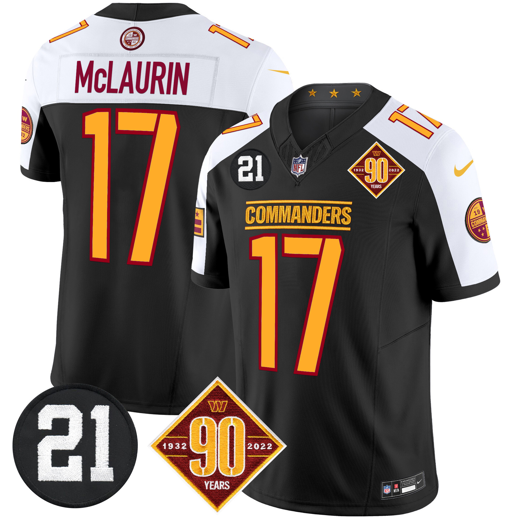 Terry McLaurin Men's Washington Commanders 90th & Sean Taylor Patch Vapor Limited Black Alternate Jersey - All Stitched