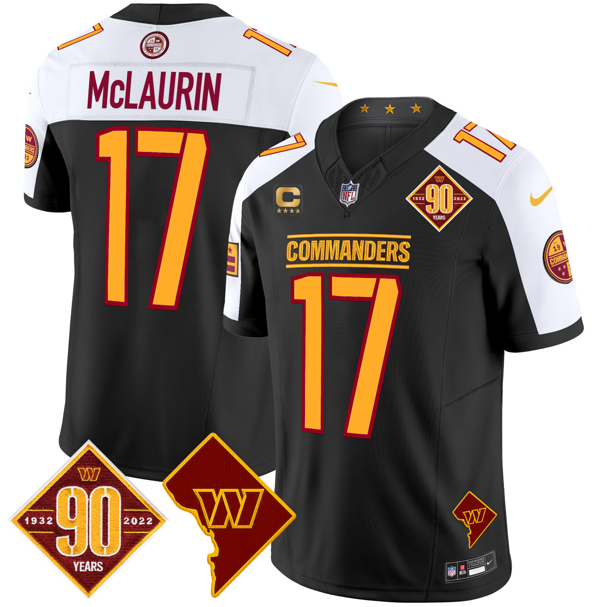 Terry McLaurin Men's Washington Commanders 90th Anniversary & Home Patch Vapor Limited Black Alternate Jersey - All Stitched
