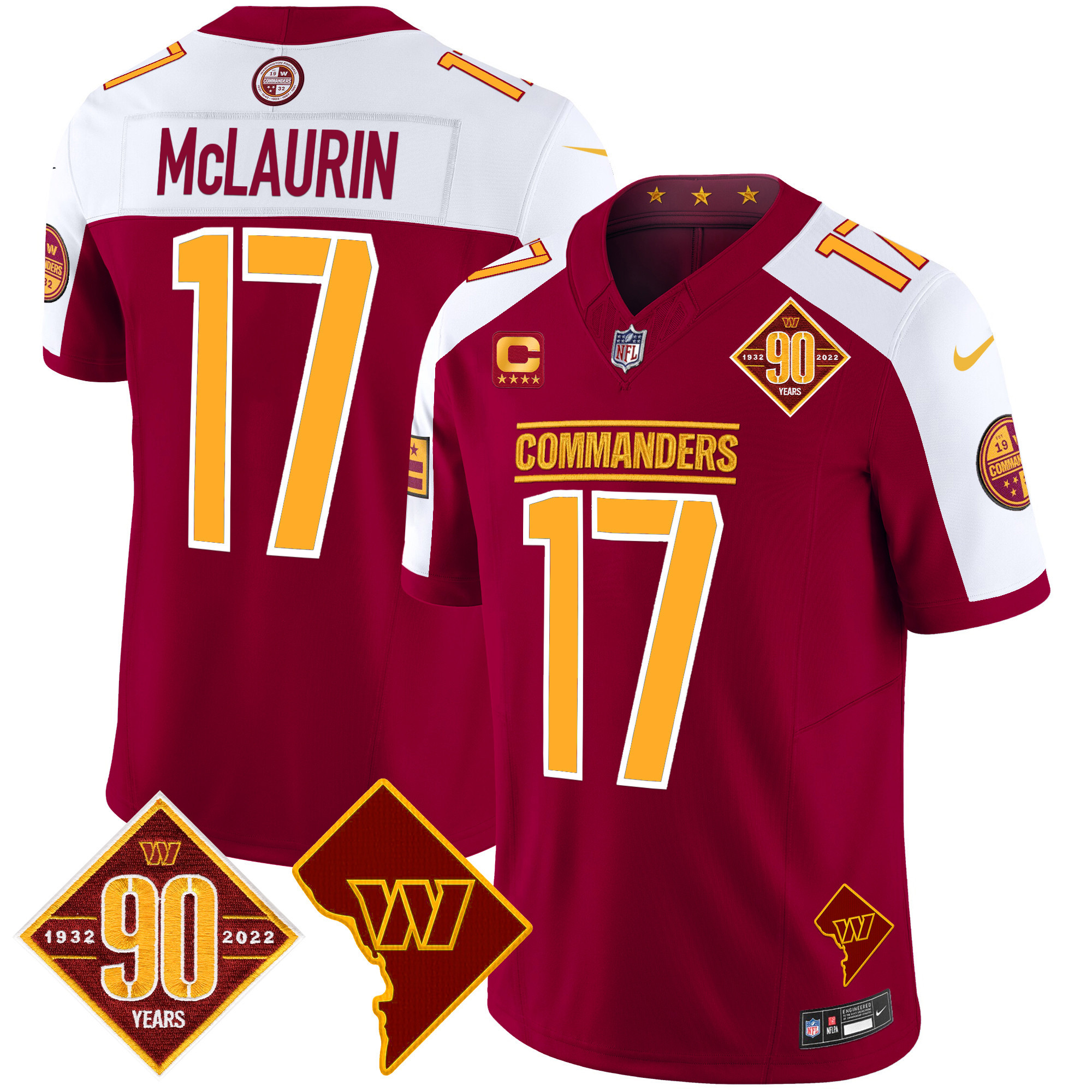Terry McLaurin Men's Washington Commanders 90th Anniversary & Home Patch Vapor Limited Burgundy Alternate Jersey - All Stitched