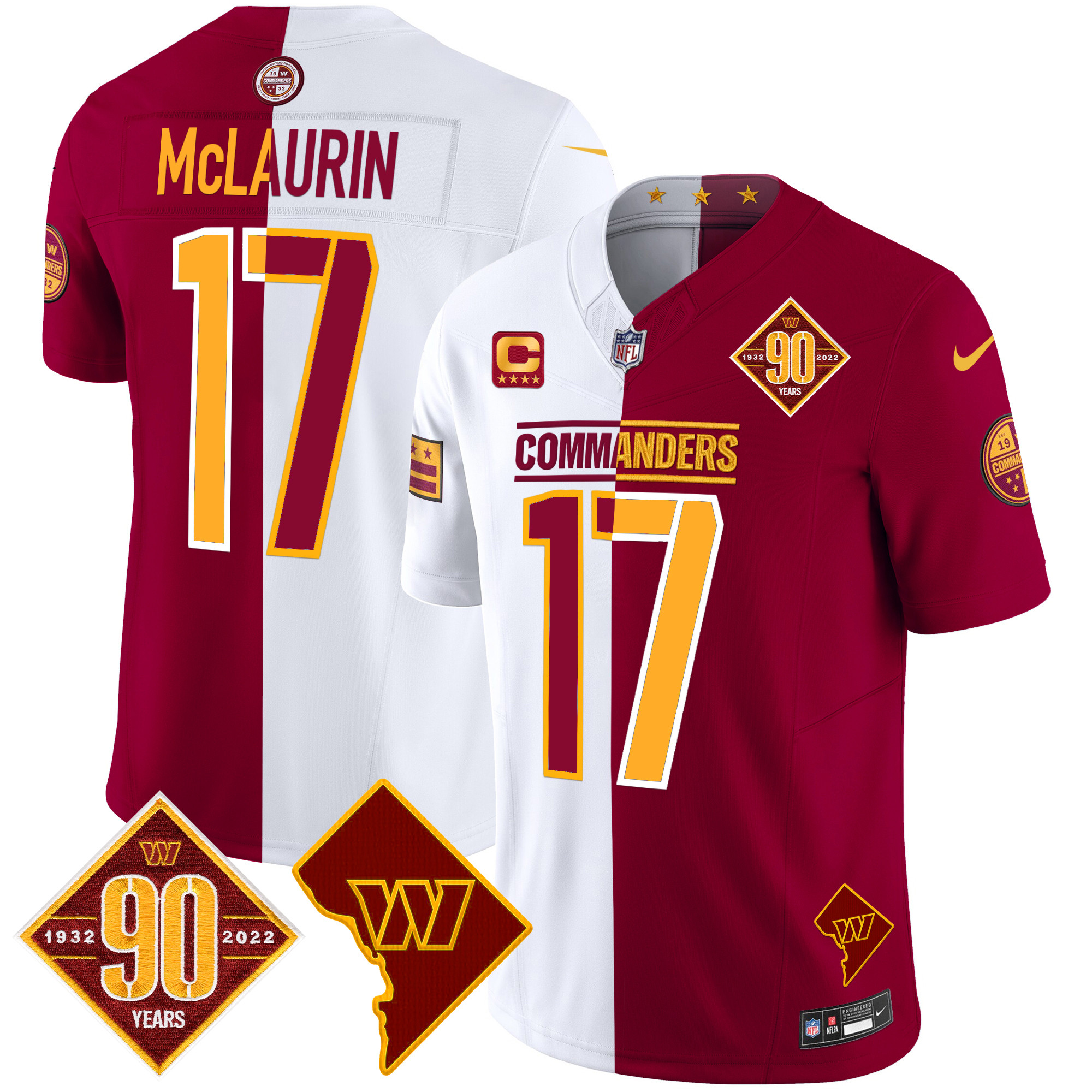 Terry McLaurin Men's Washington Commanders 90th Anniversary & Home Patch Vapor Limited Half Jersey - All Stitched