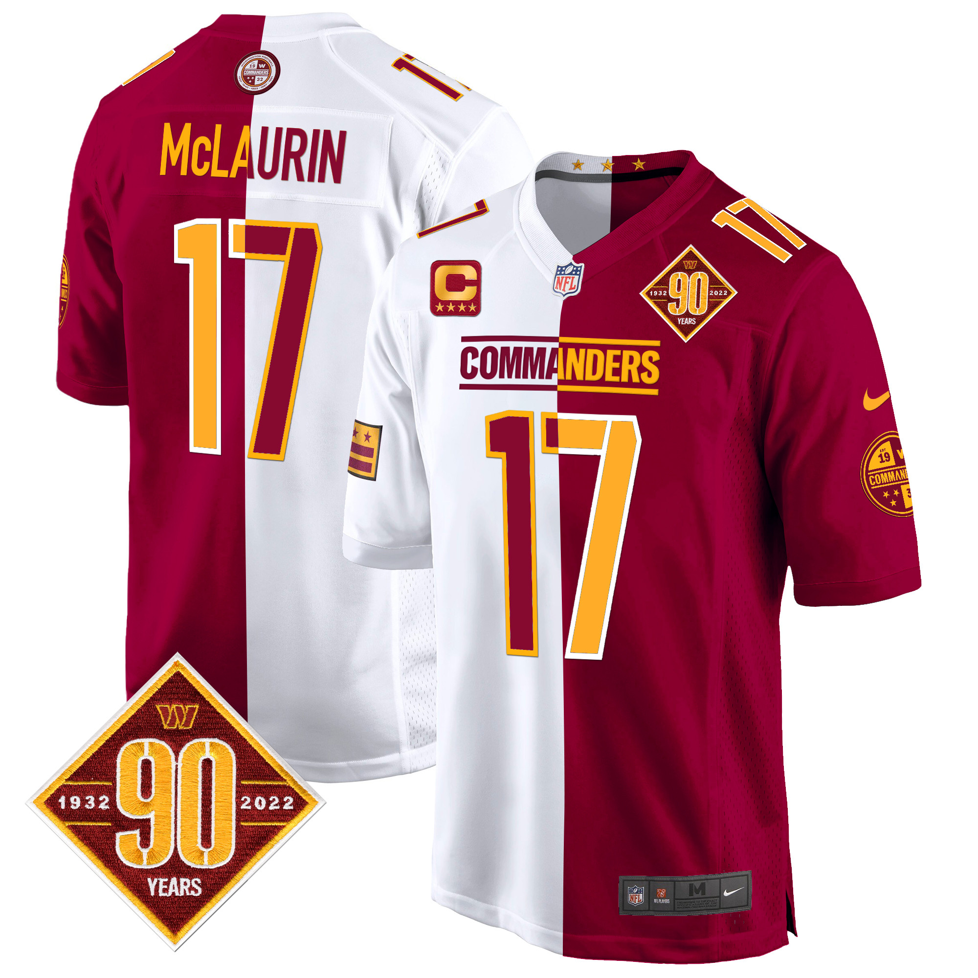 Terry McLaurin Men's Washington Commanders 90th Anniversary Patch Game Half Jersey - All Stitched