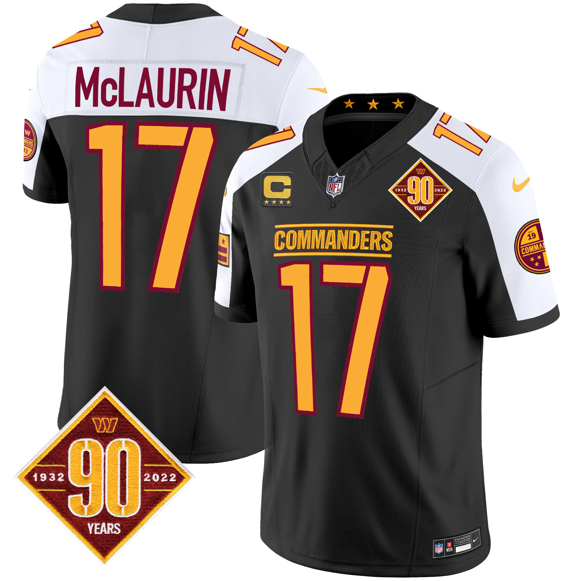 Terry McLaurin Men's Washington Commanders 90th Anniversary Patch Vapor Black Alternate Jersey - All Stitched