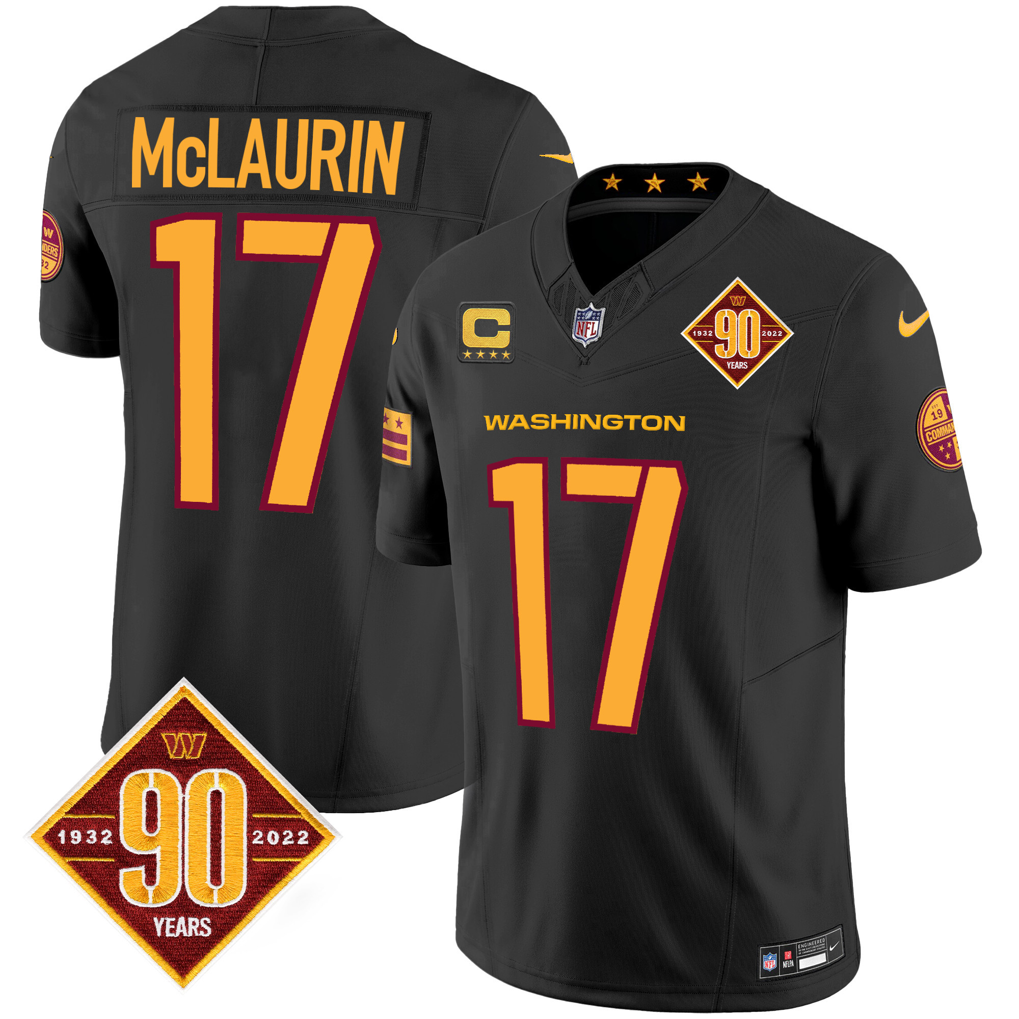 Terry McLaurin Men's Washington Commanders 90th Anniversary Patch Vapor Black Jersey - All Stitched