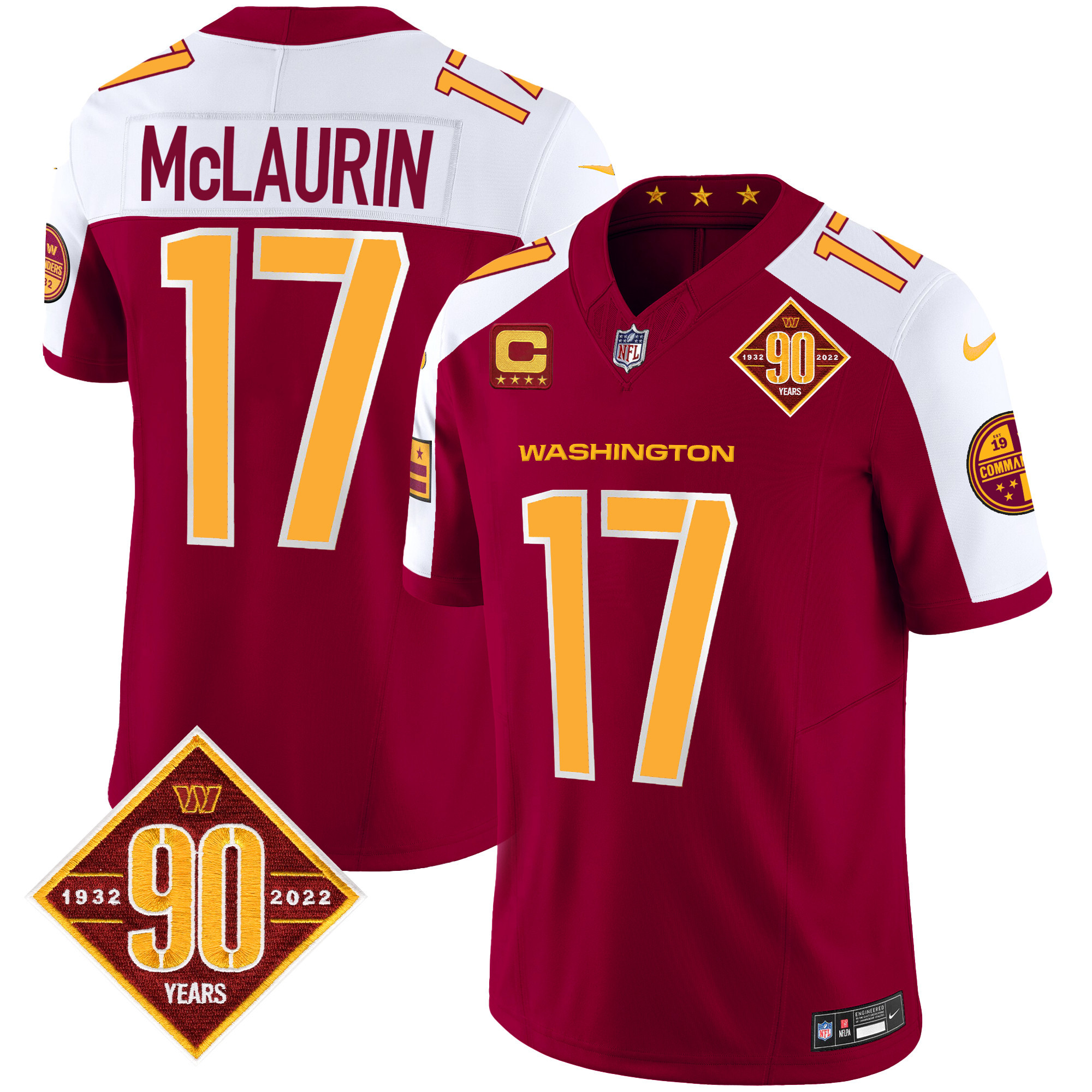 Terry McLaurin Men's Washington Commanders 90th Anniversary Patch Vapor Burgundy Alternate Jersey - All Stitched