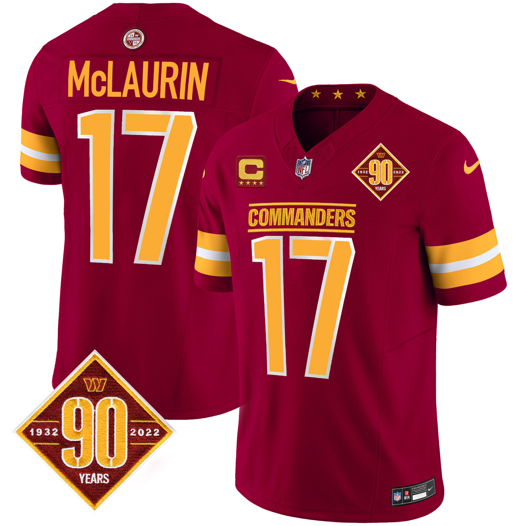 Terry McLaurin Men's Washington Commanders 90th Anniversary Patch Vapor Burgundy Jersey - All Stitched