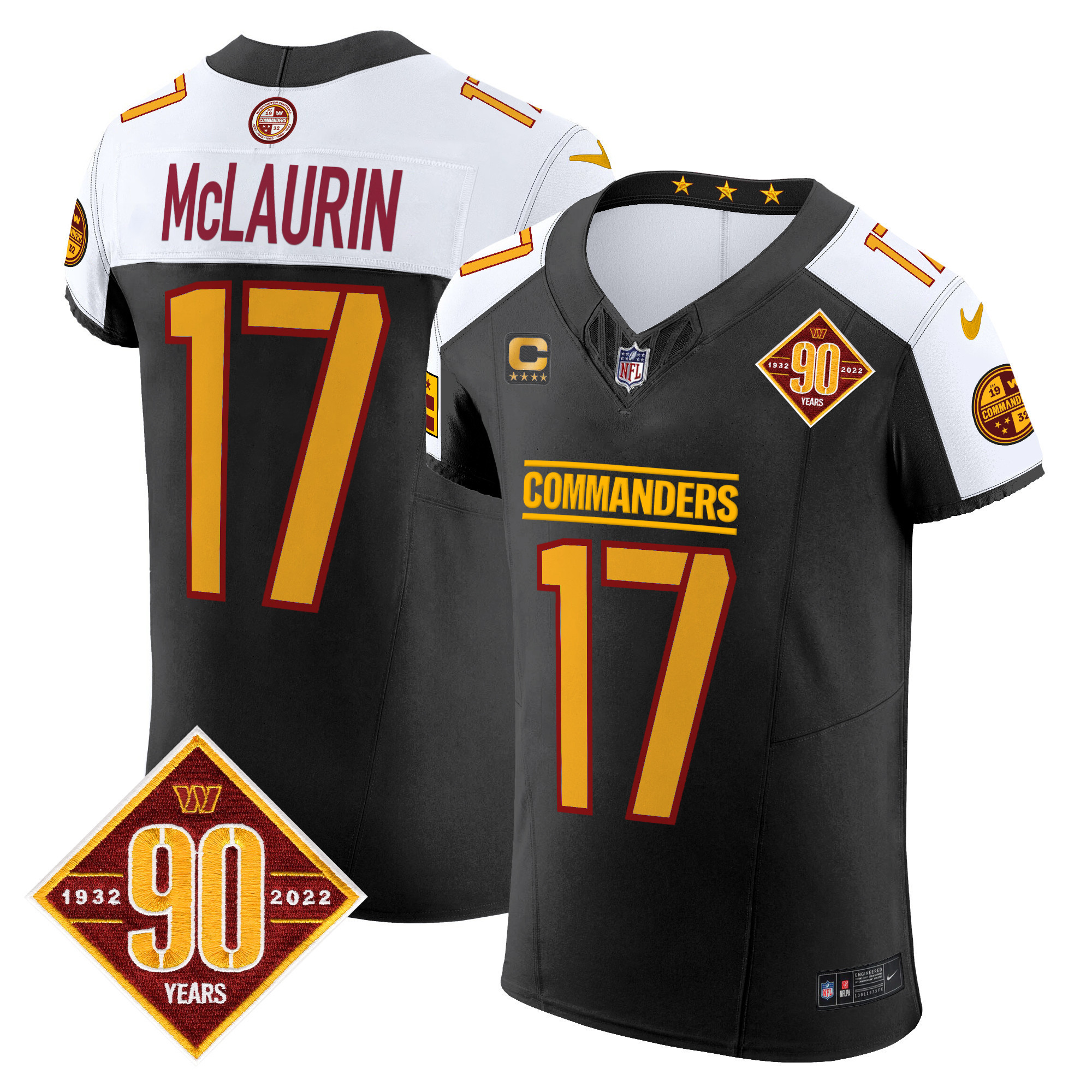 Terry McLaurin Men's Washington Commanders 90th Anniversary Patch Vapor Elite Black Alternate Jersey - All Stitched