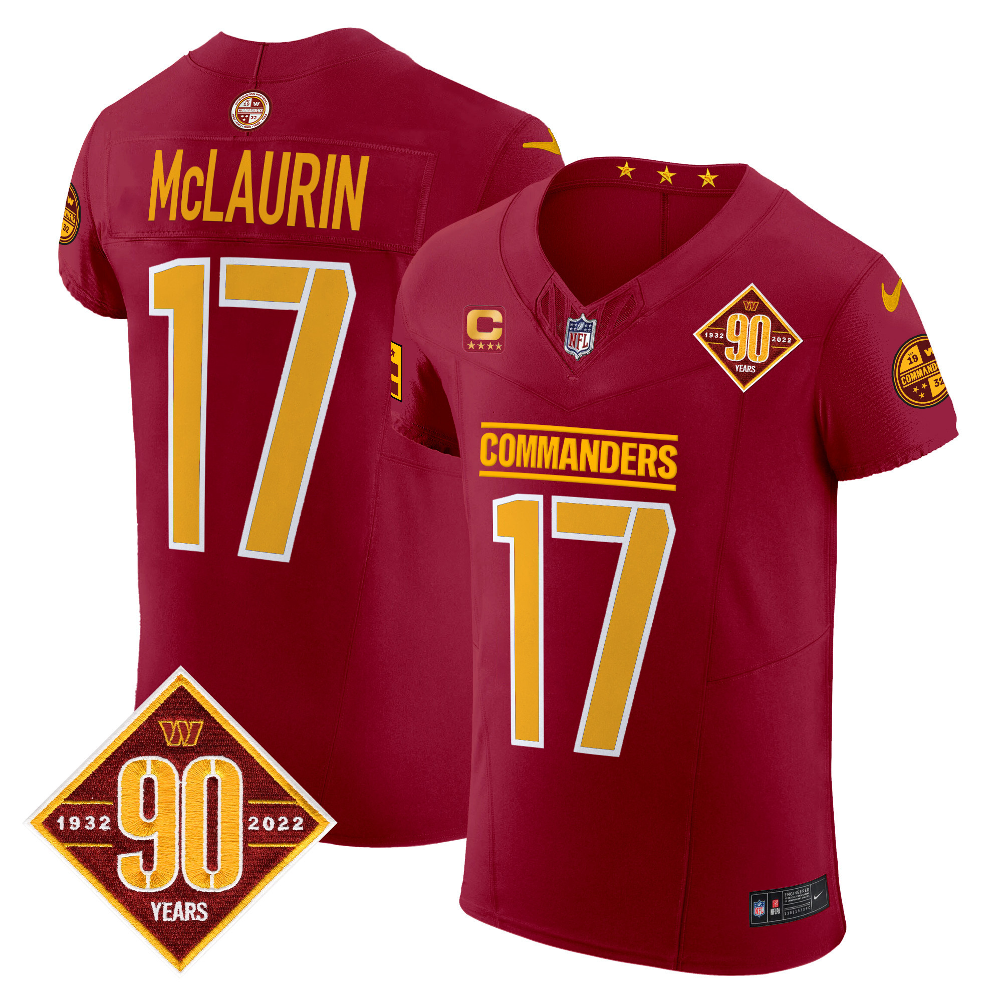 Terry McLaurin Men's Washington Commanders 90th Anniversary Patch Vapor Elite Burgundy Jersey - All Stitched