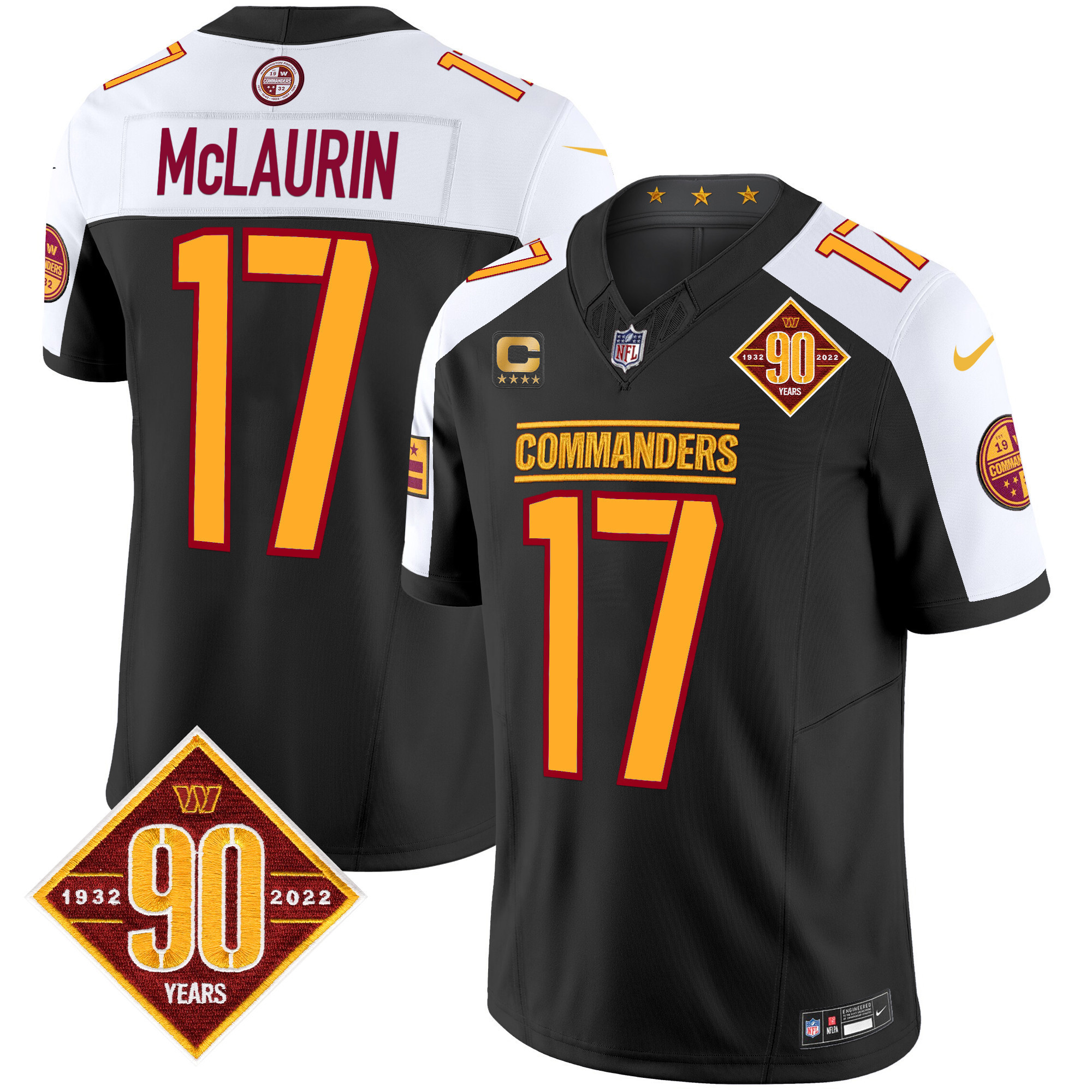 Terry McLaurin Men's Washington Commanders 90th Anniversary Patch Vapor Limited Black Alternate Jersey - All Stitched