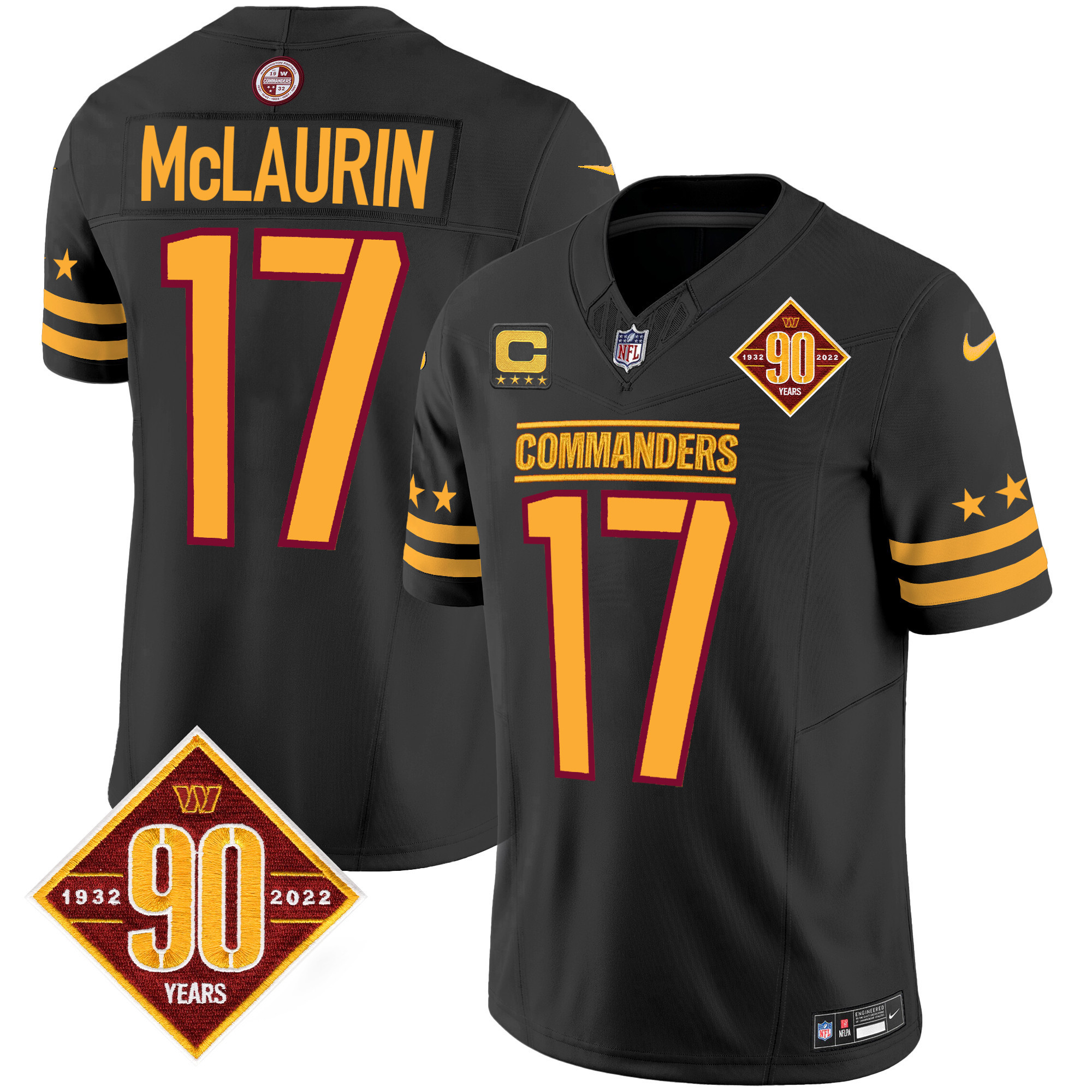 Terry McLaurin Men's Washington Commanders 90th Anniversary Patch Vapor Limited Black Jersey - All Stitched