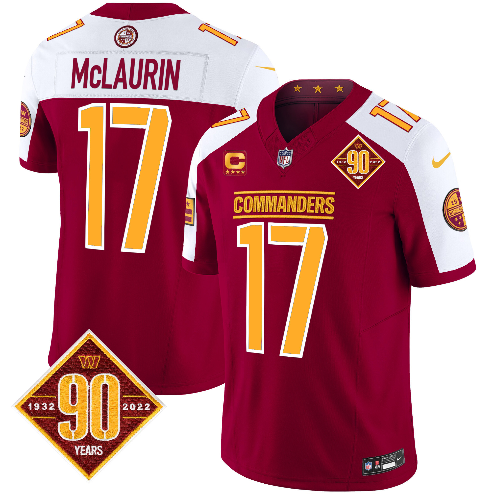 Terry McLaurin Men's Washington Commanders 90th Anniversary Patch Vapor Limited Burgundy Alternate Jersey - All Stitched