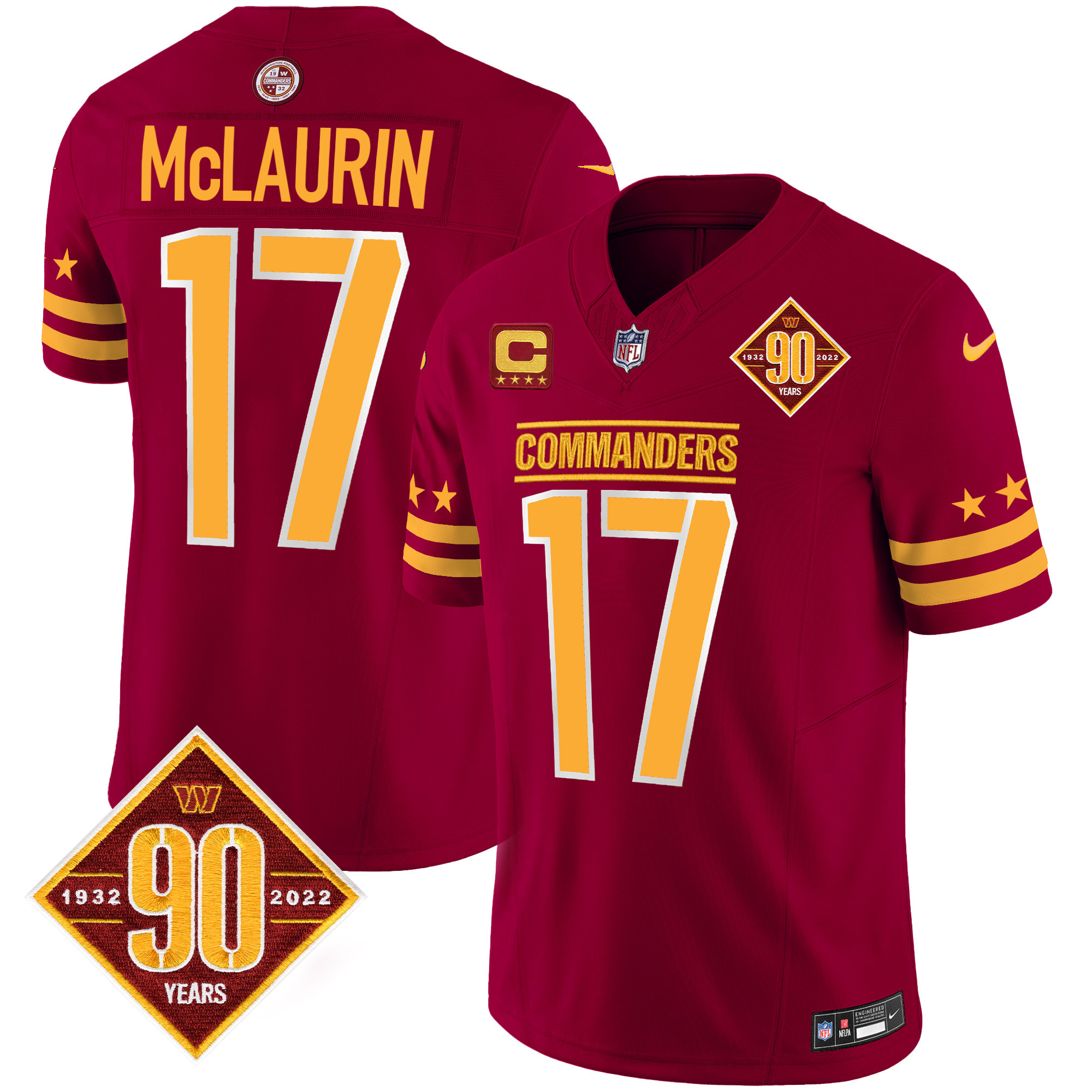 Terry McLaurin Men's Washington Commanders 90th Anniversary Patch Vapor Limited Burgundy Jersey - All Stitched
