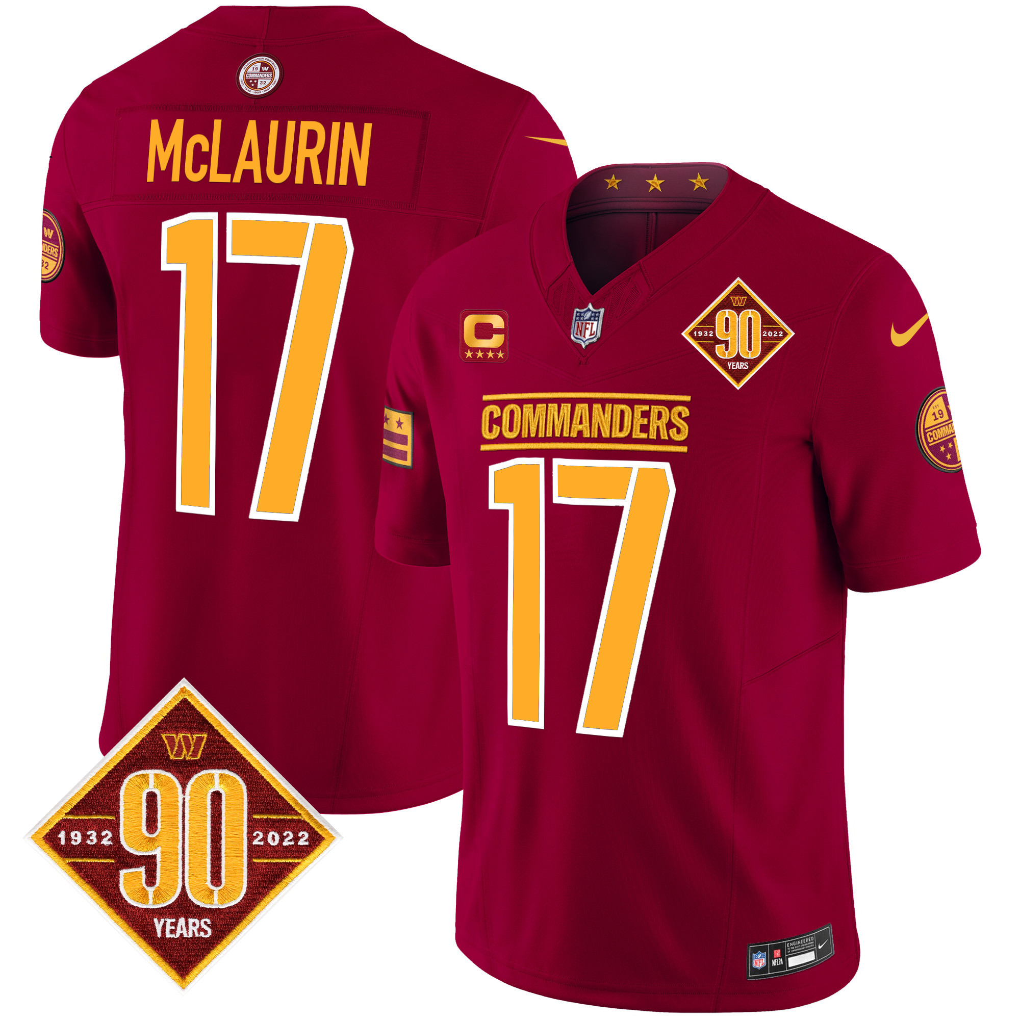 Terry McLaurin Men's Washington Commanders 90th Anniversary Patch Vapor Limited Burgundy Jersey - All Stitched