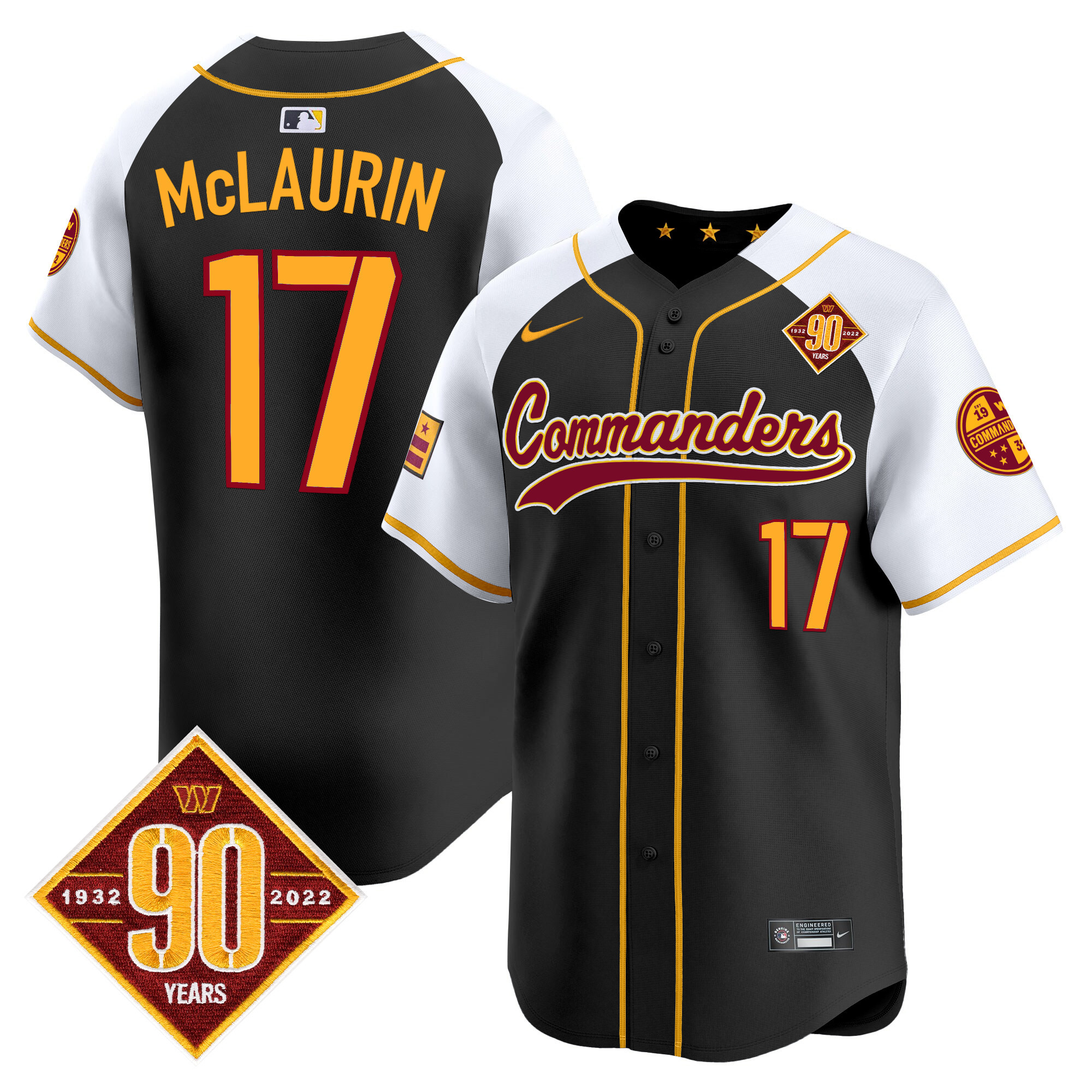Terry McLaurin Men's Washington Commanders 90th Anniversary Patch Vapor Premier Limited Black Alternate Jersey - All Stitched