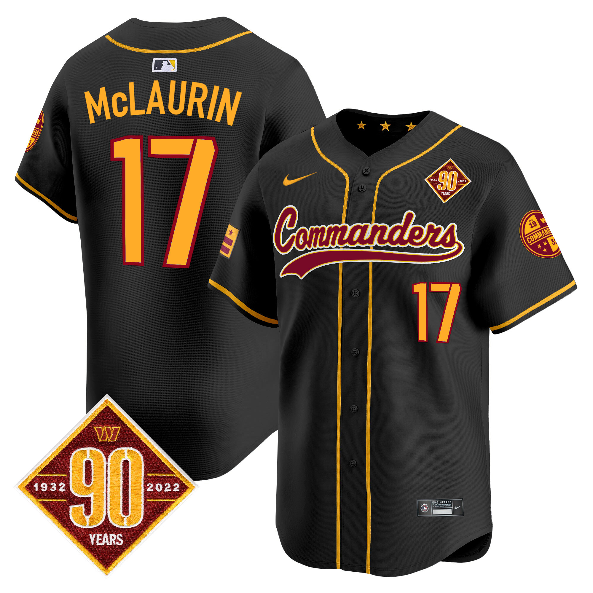 Terry McLaurin Men's Washington Commanders 90th Anniversary Patch Vapor Premier Limited Black Jersey - All Stitched